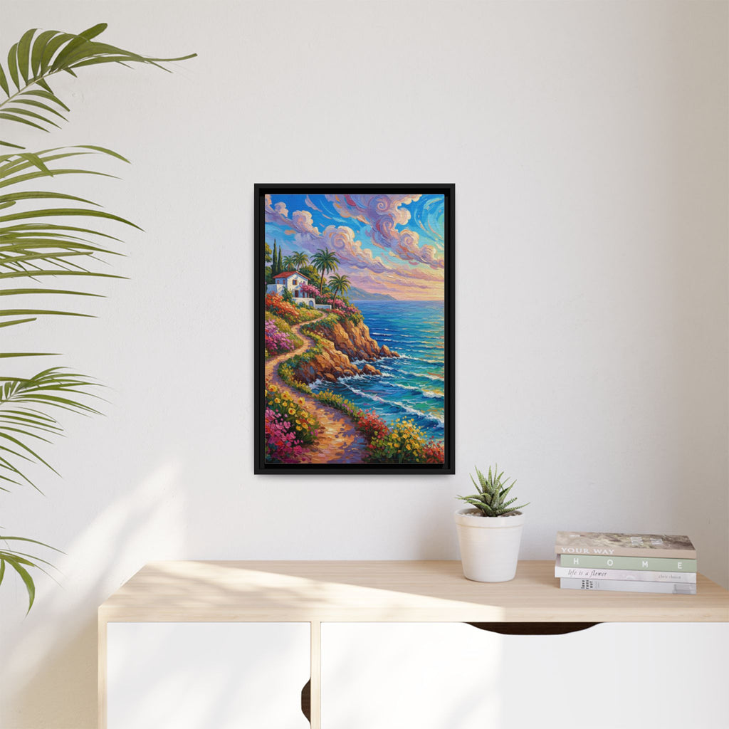 Toile imprimée florale océanique | Décoration murale colorée et lumineuse de paysage marin, œuvre d'art de bureau encadrée et mate