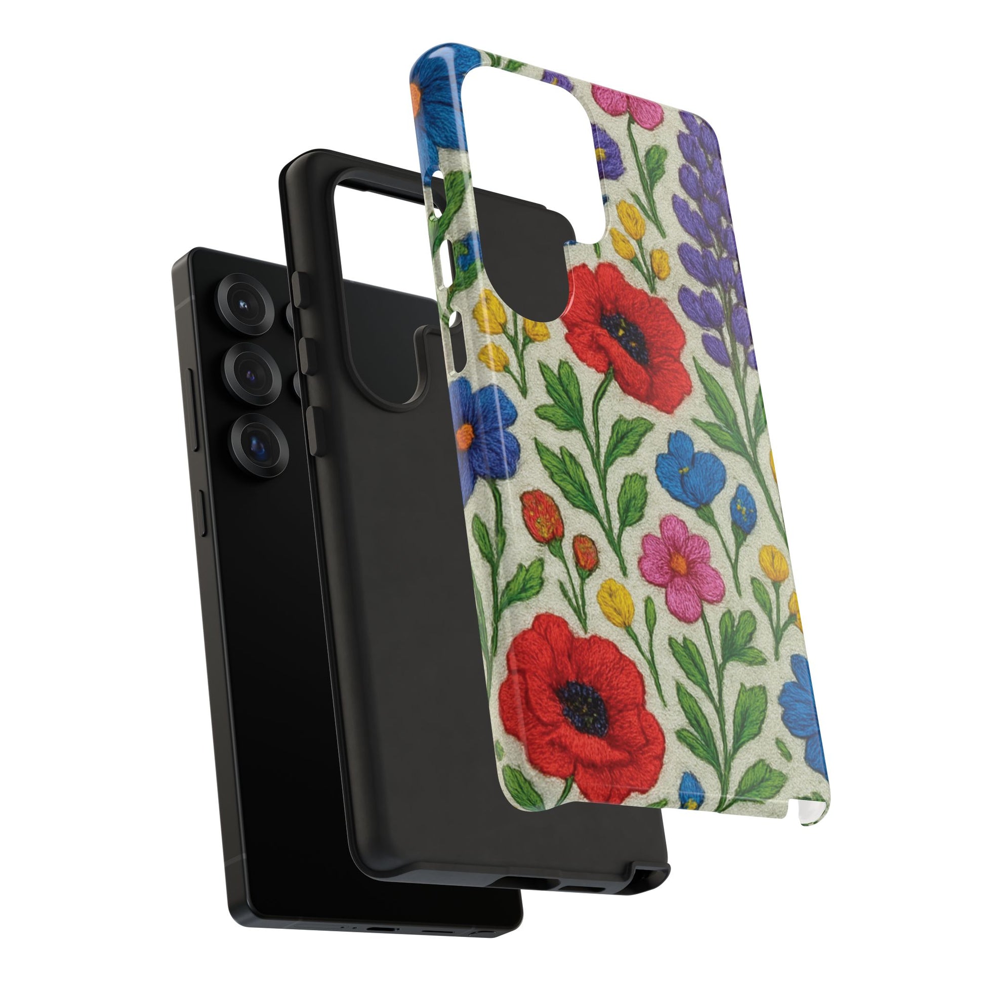 Bright 3D Illusion Wildflower Phone Case Cute Floral Design in Red, Pink, Blue – Aesthetic Protective Case for iPhone and  Android