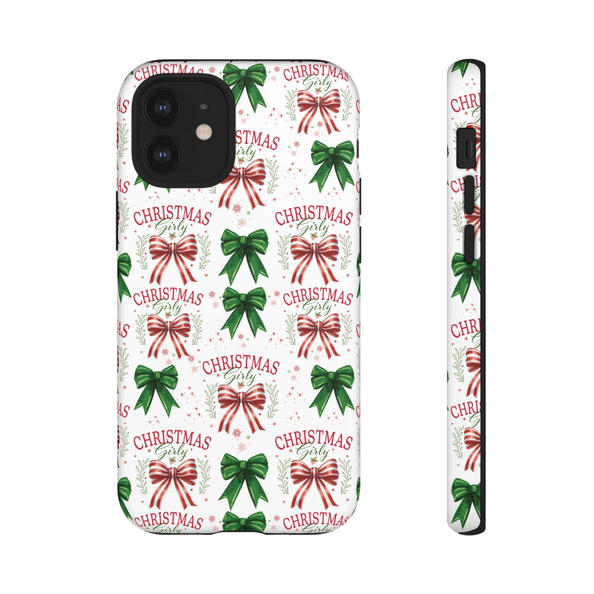 Girly Christmas Coquette Bows Pastel Phone Case for iPhone 17 16 15 23 Samsung, and Pixel | Stylish Protective Cover Gift for Her Perfect for Floral Lover