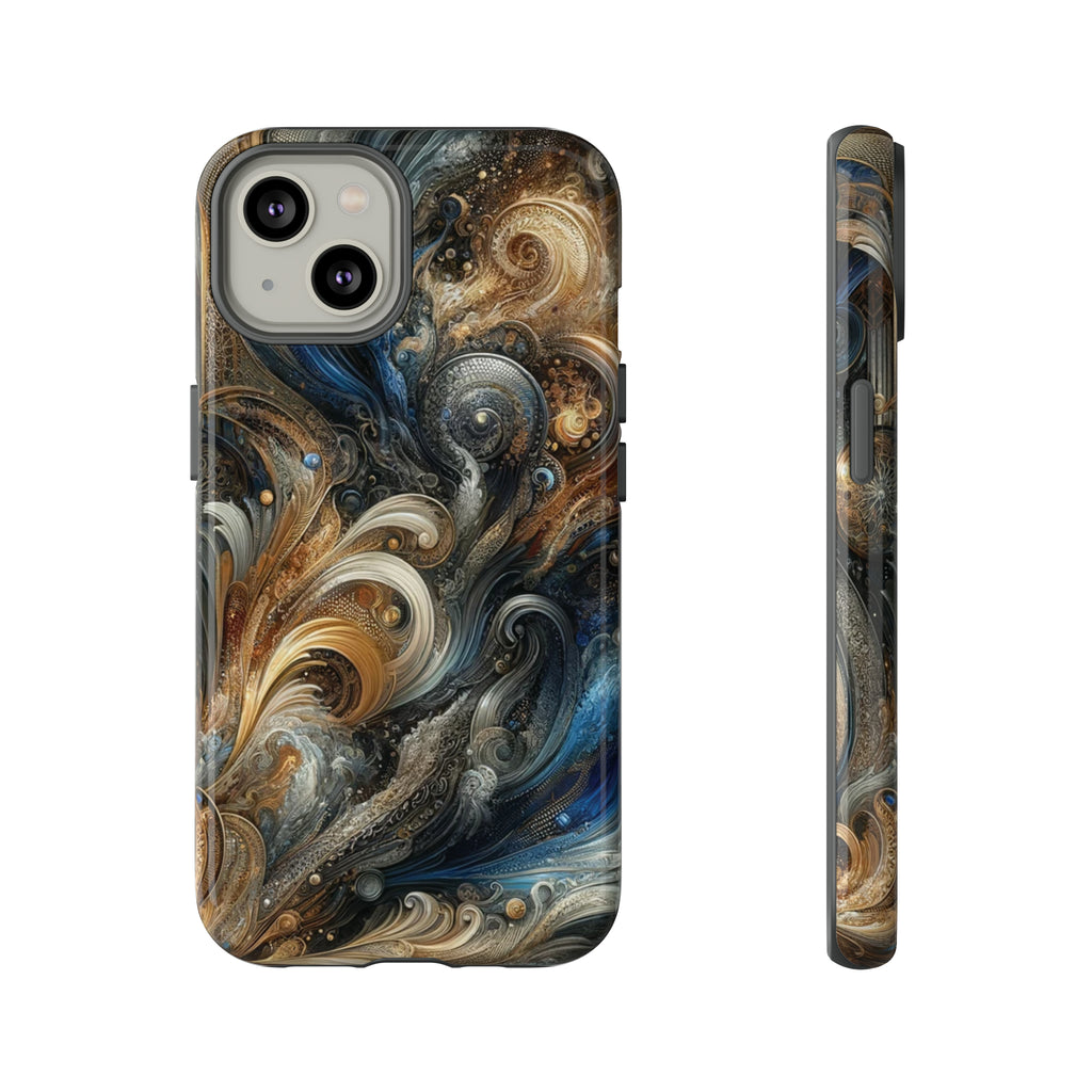 Gold and Navy Art Design Luxury Phone Tough Case Floral Elegant Durable Stylish for Modern Devices iPhone 15, Samsung iPhone Samsung Accessory Gift for Her.