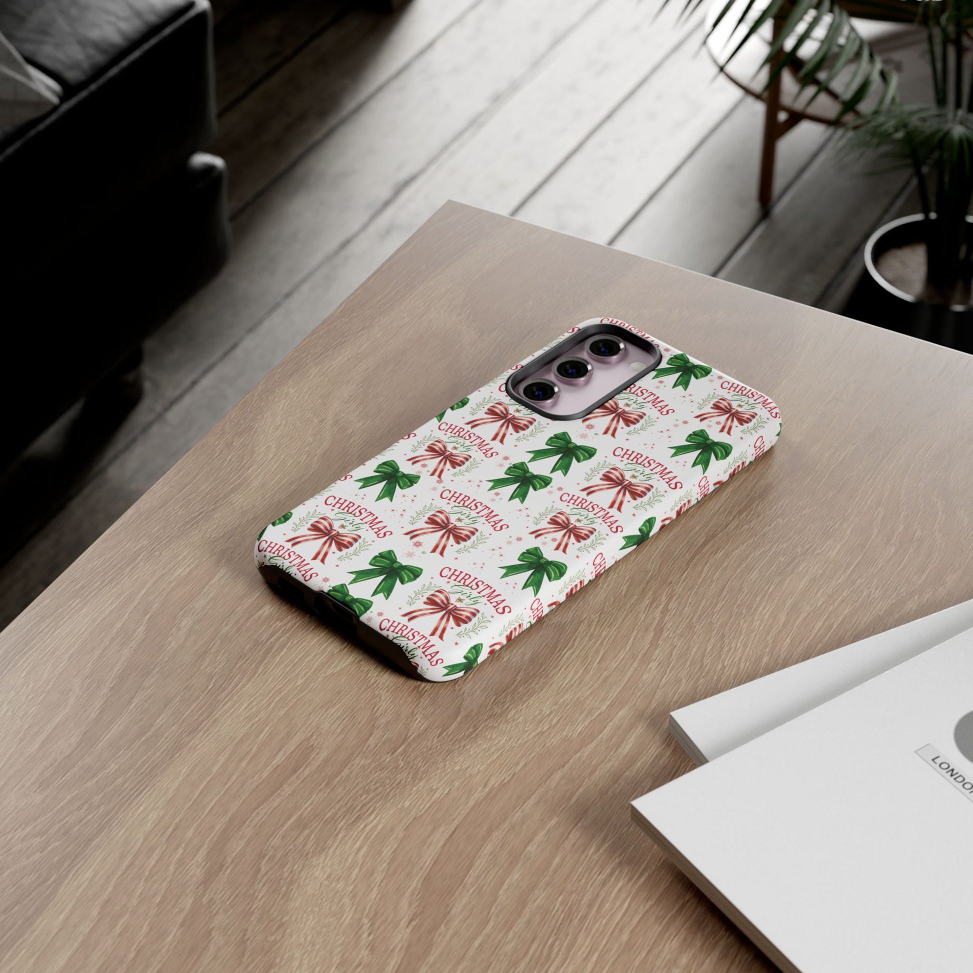 Girly Christmas Coquette Bows Pastel Phone Case for iPhone 17 16 15 23 Samsung, and Pixel | Stylish Protective Cover Gift for Her Perfect for Floral Lover
