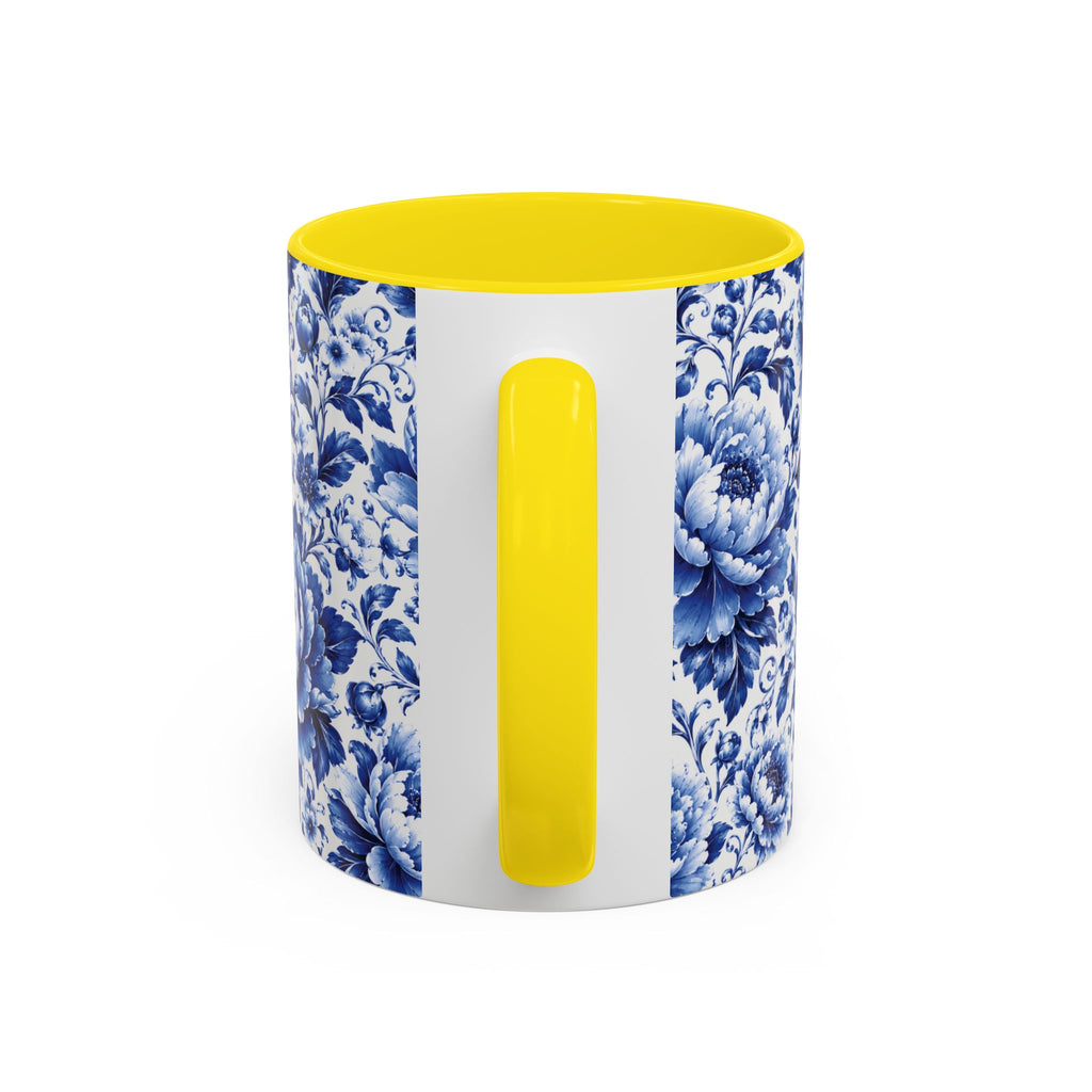 Blue Floral Ceramic Coffee Mug — Vintage Delft Peony Accent (11oz & 15oz) Blue & White Chinoiserie Tea Mug