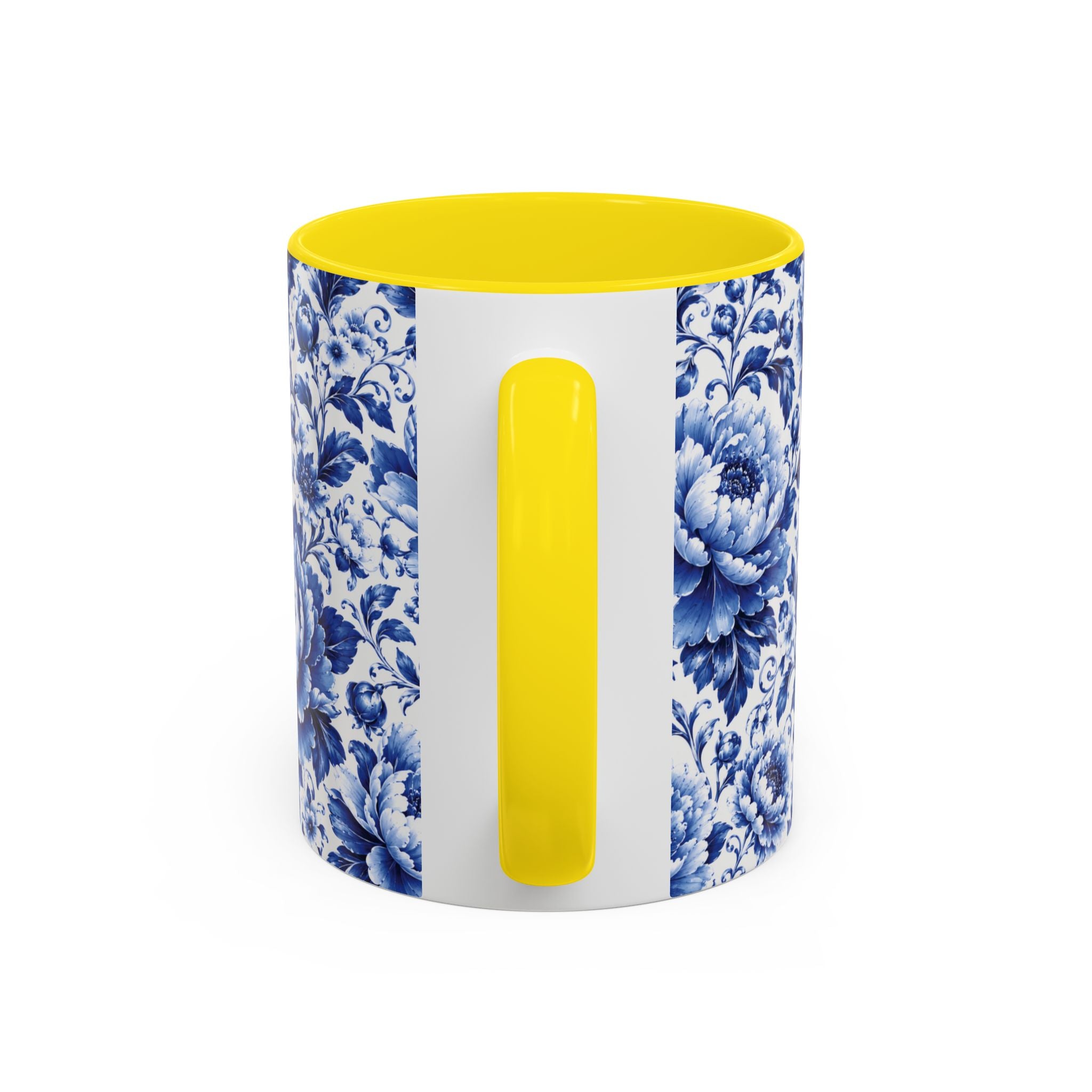 Blue Floral Ceramic Coffee Mug — Vintage Delft Peony Accent (11oz & 15oz) Blue & White Chinoiserie Tea Mug