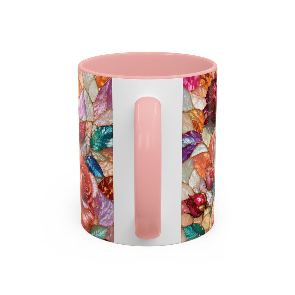 Floral Stained-Glass Accent Coffee Mug Colorful Rose Pattern (11/15 oz) Gift for Her