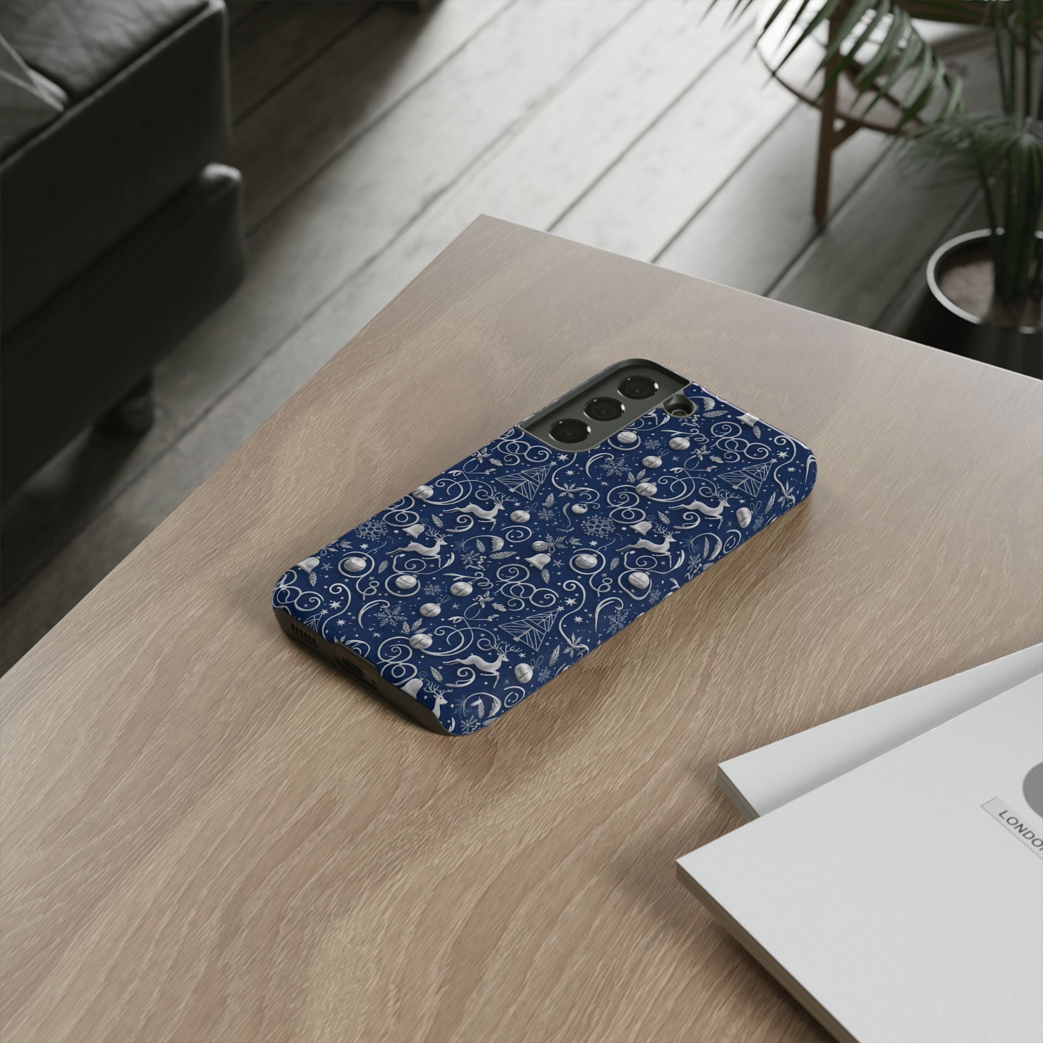 Coque Téléphone Noël Bleu & Argent – Motif Paillettes Festives pour iPhone 17, Tous iPhones & Galaxy | Cadeau MRSBYVALLE pour Elle