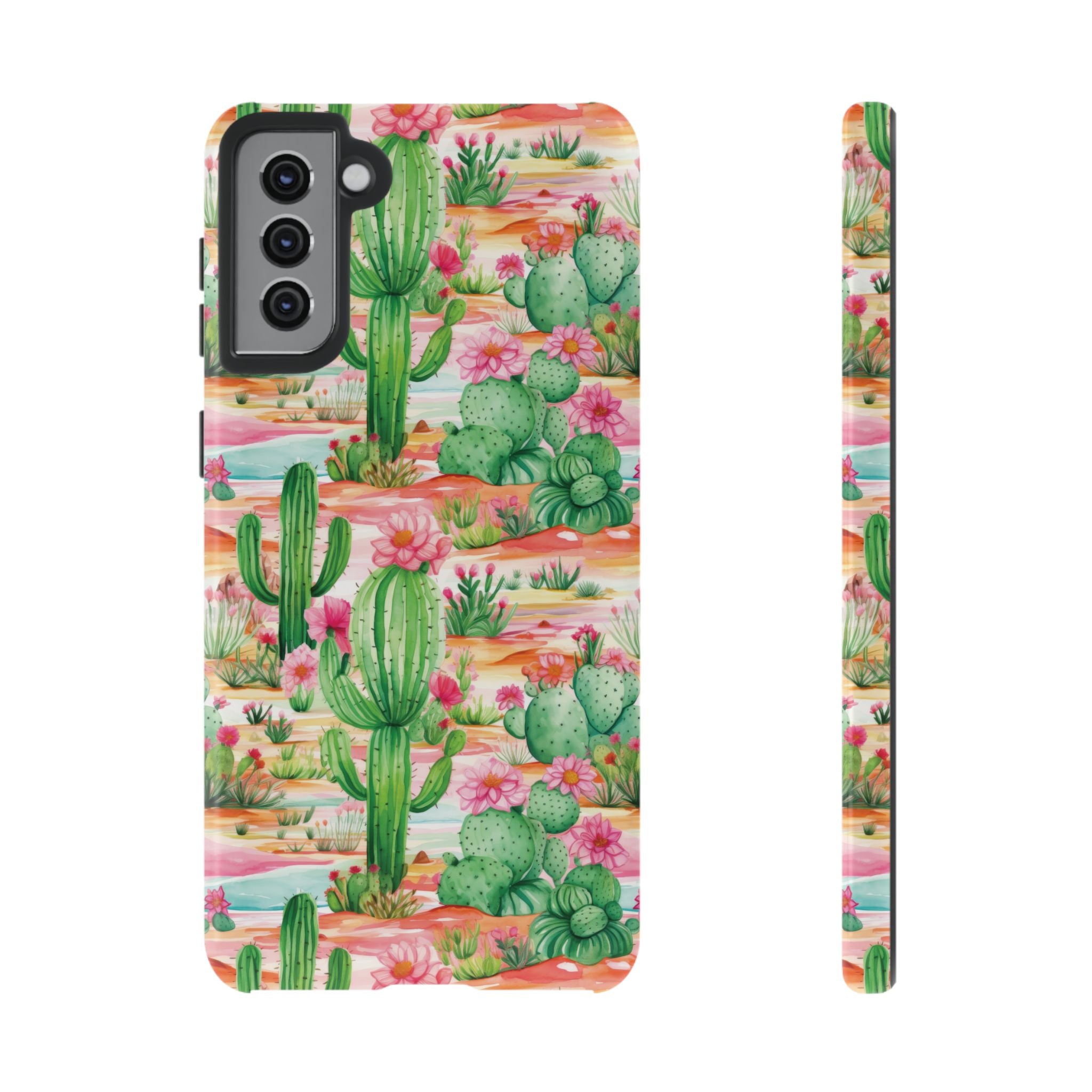 Pink and Mint Green Cactus Phone Case - Tough, Stylish Cover with Cactus Flowers | Durable Protection for iPhone & Android | Fresh Nature-Inspired Design!