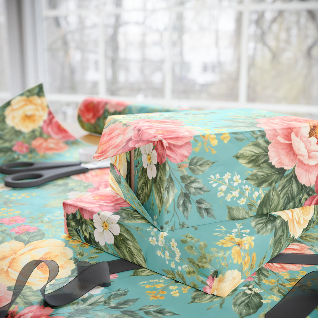 Turquoise Botanical Wrapping Paper — Signature Floral Gift Wrap for Weddings & Birthdays