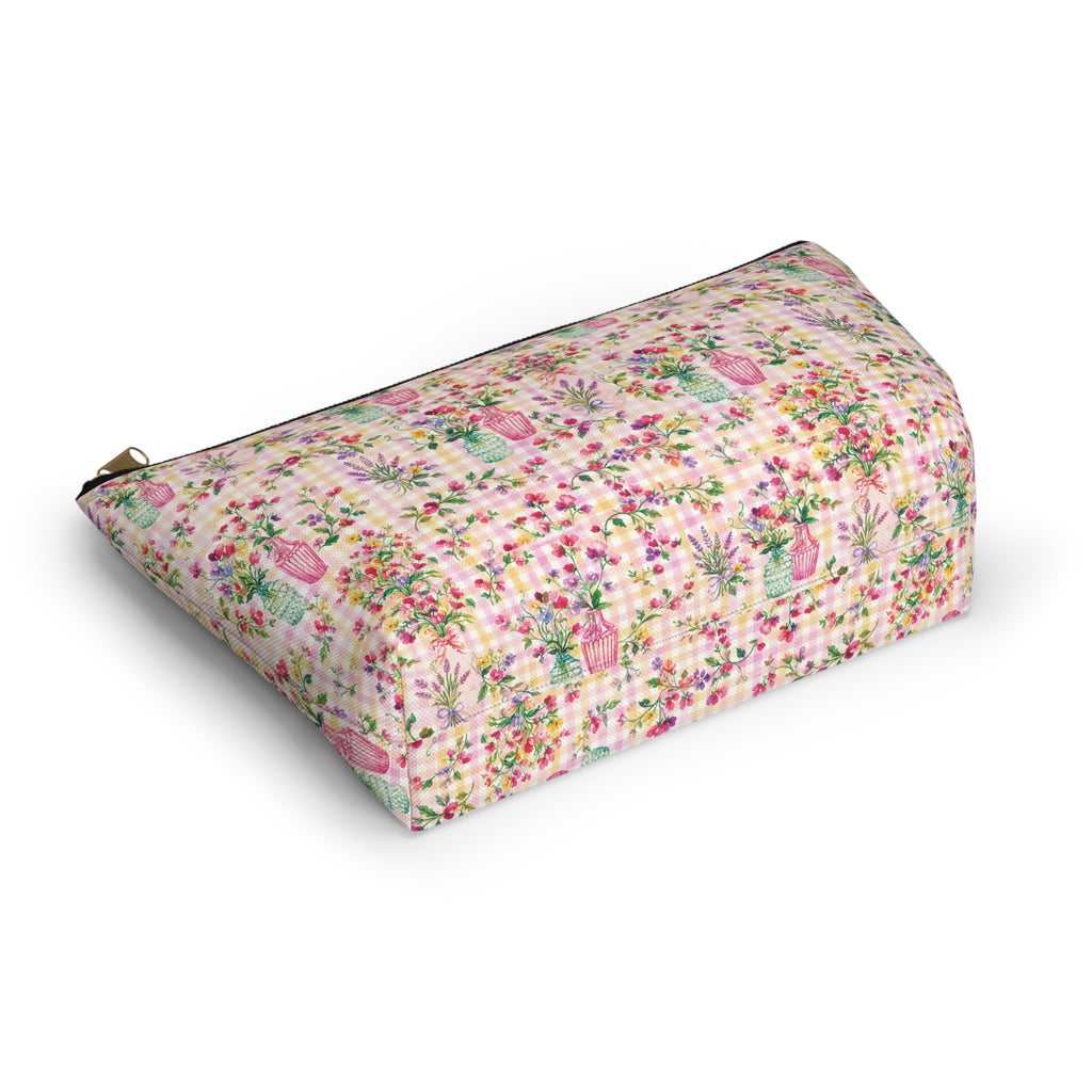 Trousse à accessoires à carreaux floraux turquoise et rose (fond en T) Maquillage, Sac cadeau pour elle