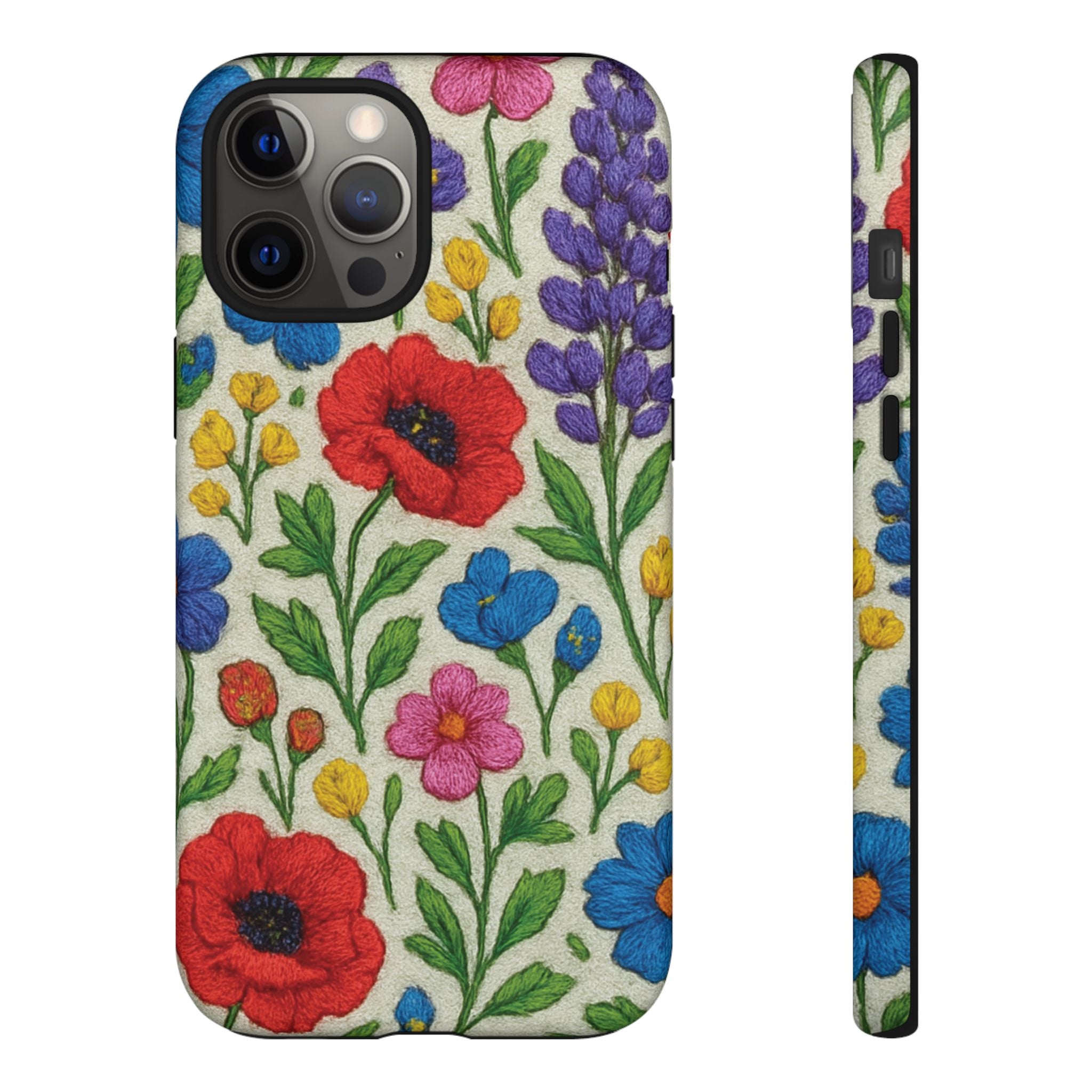Bright 3D Illusion Wildflower Phone Case Cute Floral Design in Red, Pink, Blue – Aesthetic Protective Case for iPhone and  Android
