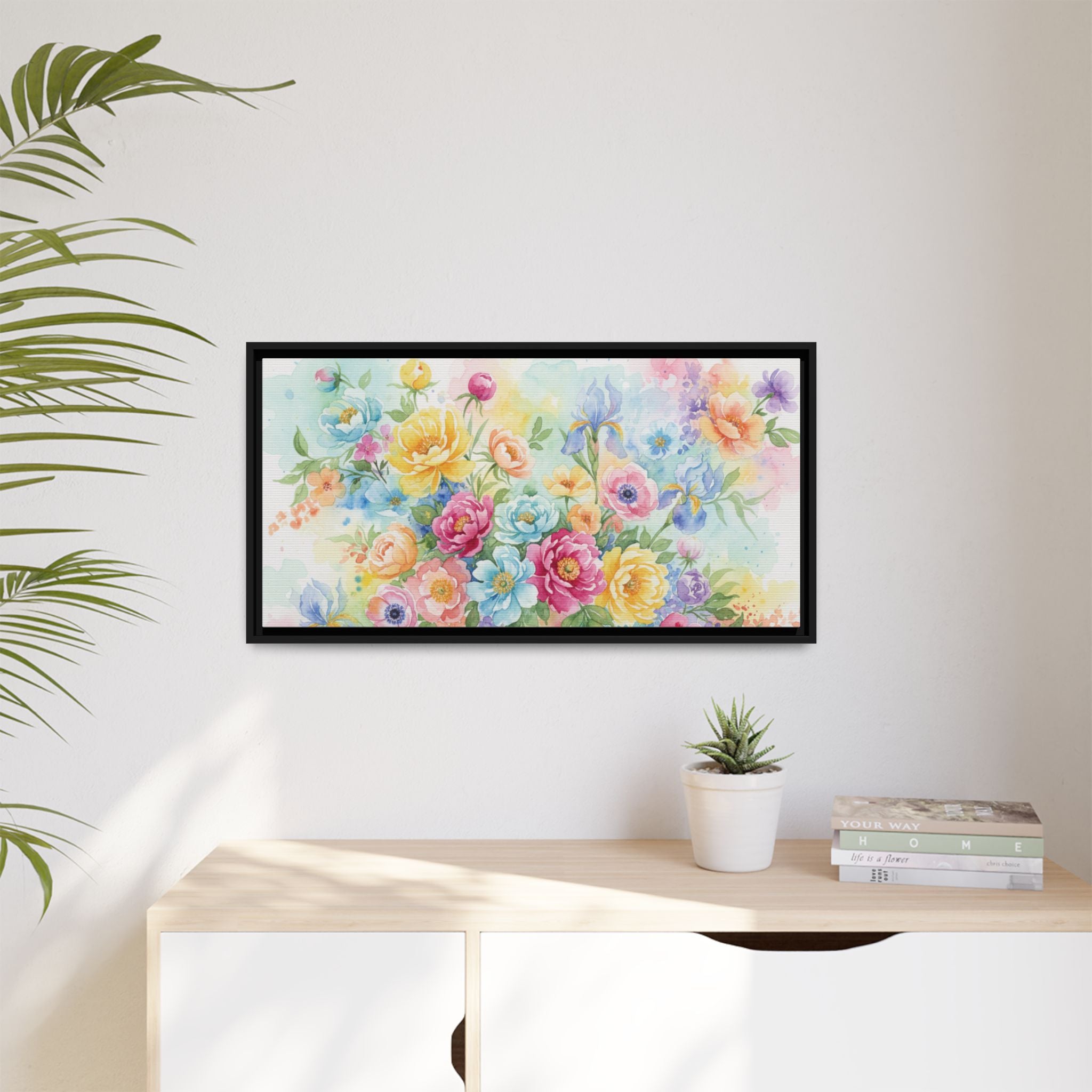 Toile Bouquet Floral Aquarelle, Art Mural Mat Encadré | Art Mural Multicolore