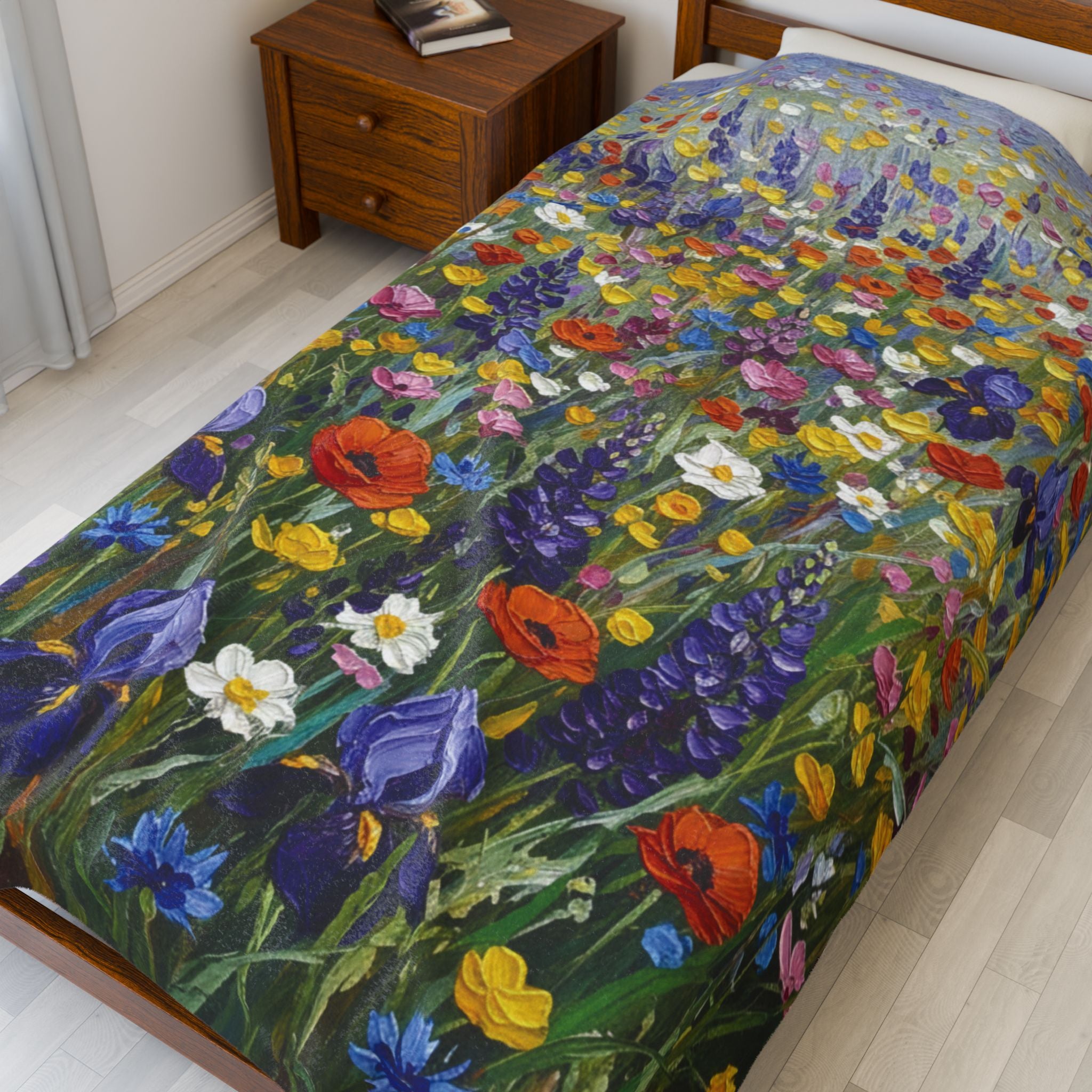 Wildflower Meadow Oil Painting Blanket - Aesthetic Floral Minky Velveteen Plush Throw - Colorful Botanical Art Gift - Soft Luxury Garden Blanket