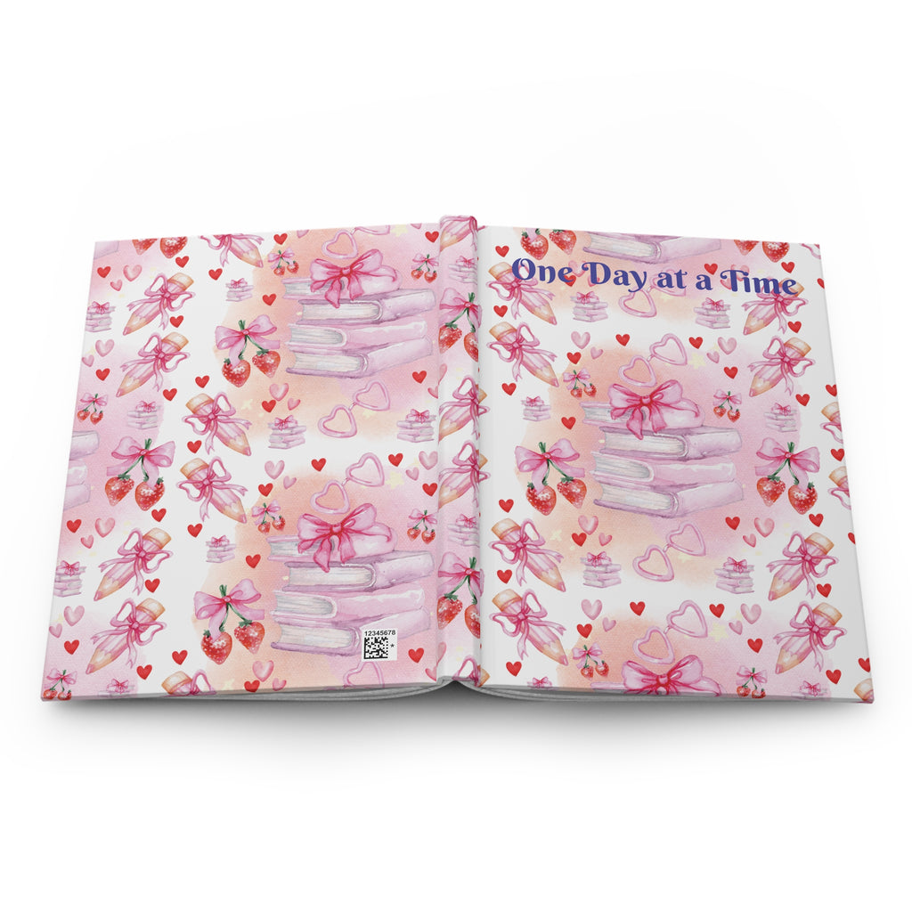 Romantic Pink Books and Bows One Day at a Time Hardcover Journal Perfect for Writers