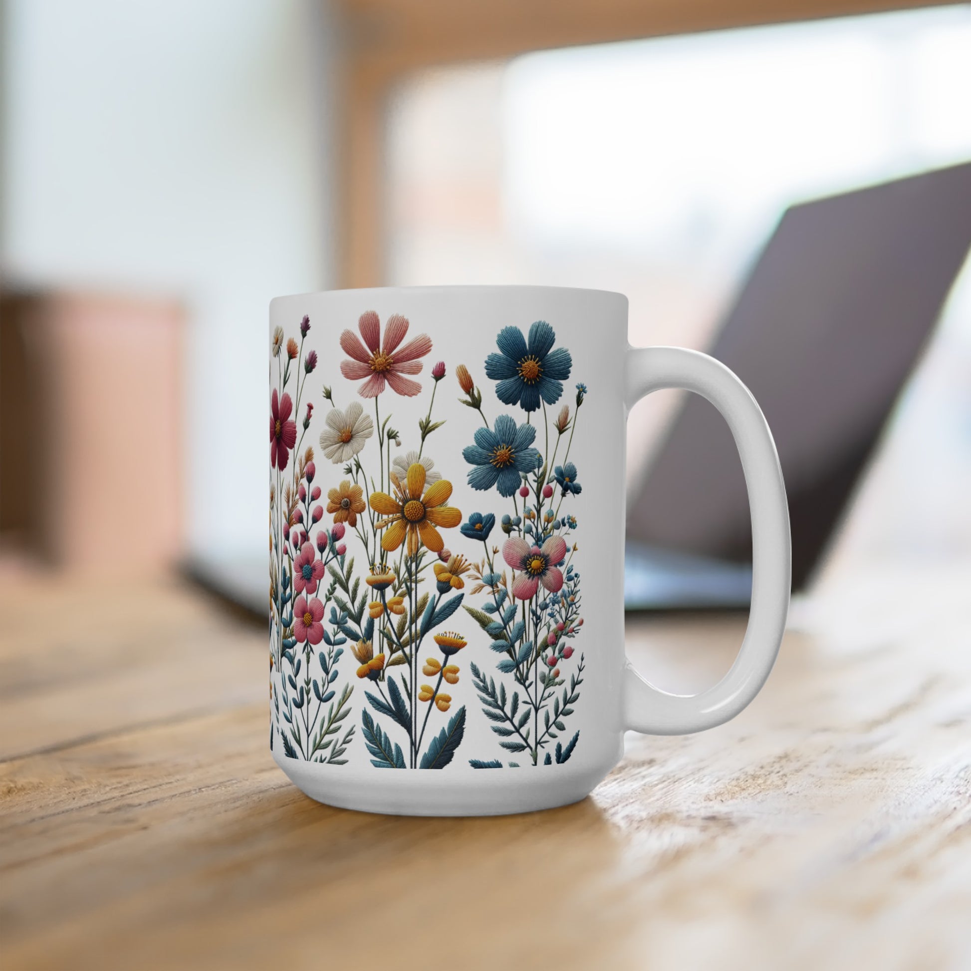 Boho Wildflower Coffee Ceramic Mugs – Perfect for Your Morning Brew | 11 oz & 15 oz Sizes Floral Mug for Tea, Cocoa, and More Unique Bohemian Design Gift for Nature Lovers - MRSBYVALLE