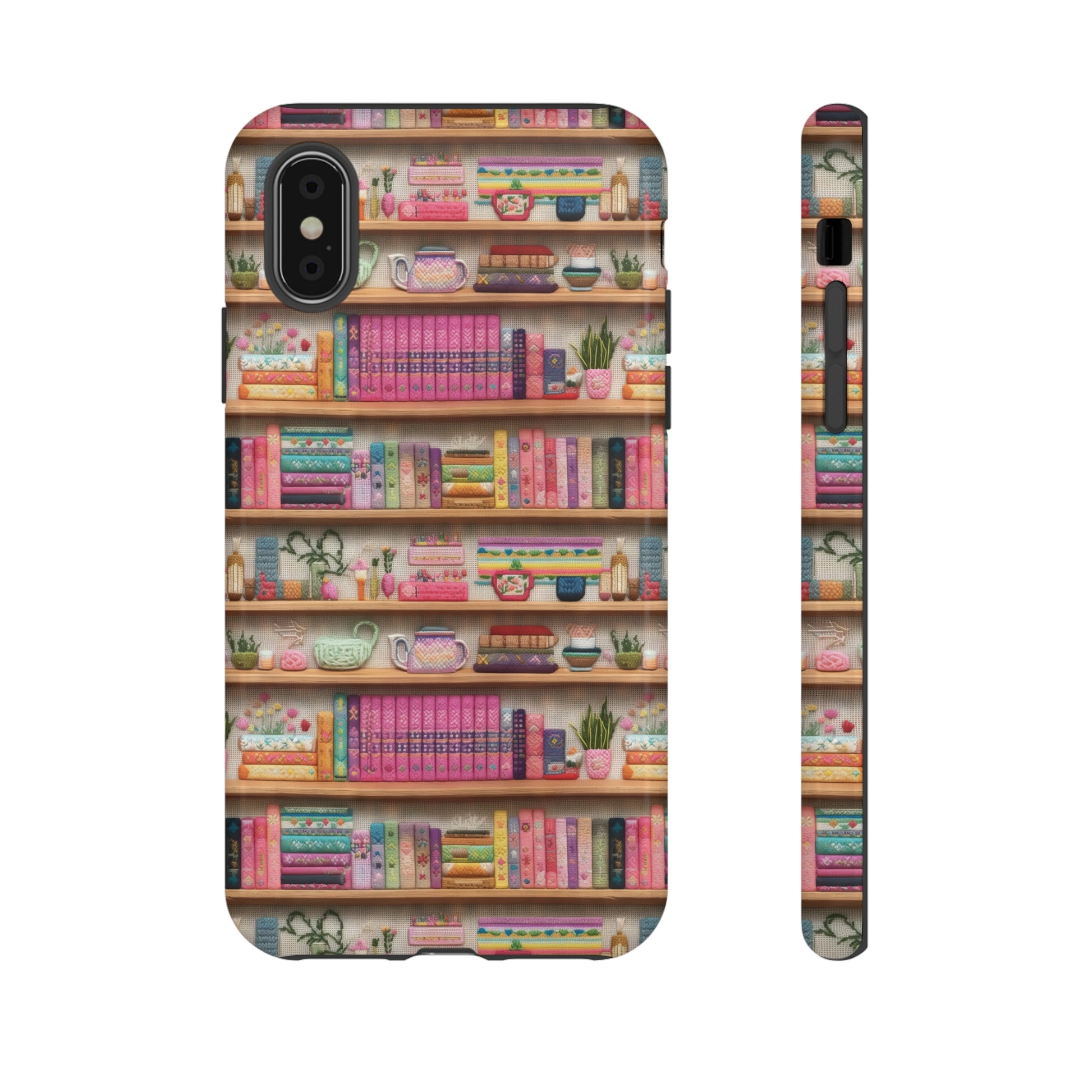 Phone Case 3D Illusion Books & Shelf Embroidery Design with Vibrant Colors Gift for Her Phone 15, Samsung iPhone Samsung Gift for Her Case iPhone 15, Samsung iPhone Samsung Accessory Gift for Her.
