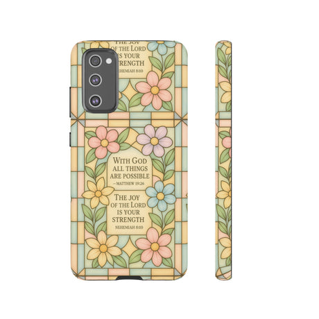 Pastel Stained Glass Bible Verse Phone Case Christian Affirmation Cover, Soft Geometric Design, iPhone Samsung Google, Faith Gift for Her Bible Verse or Affirmation | Protective, Inspirational Gift for Christians