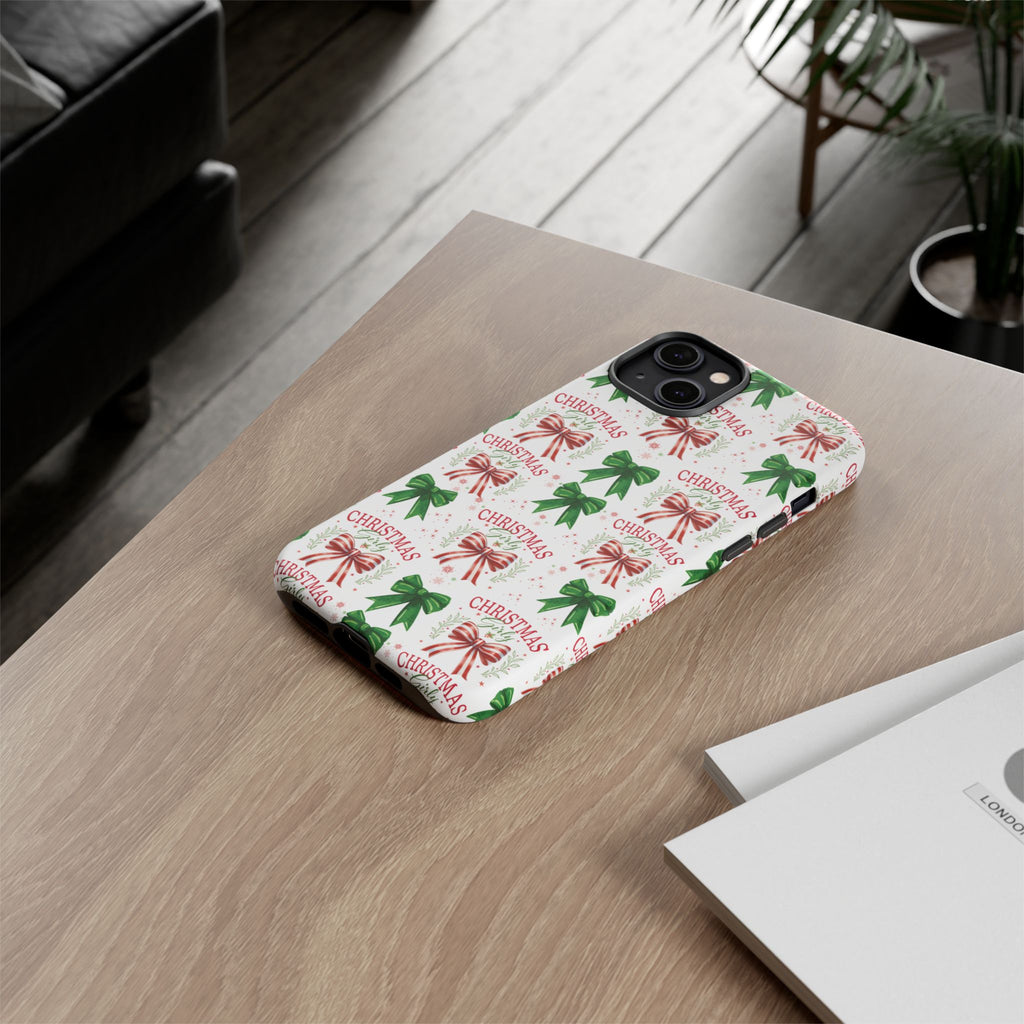 Girly Christmas Coquette Bows Pastel Phone Case for iPhone 17 16 15 23 Samsung, and Pixel | Stylish Protective Cover Gift for Her Perfect for Floral Lover