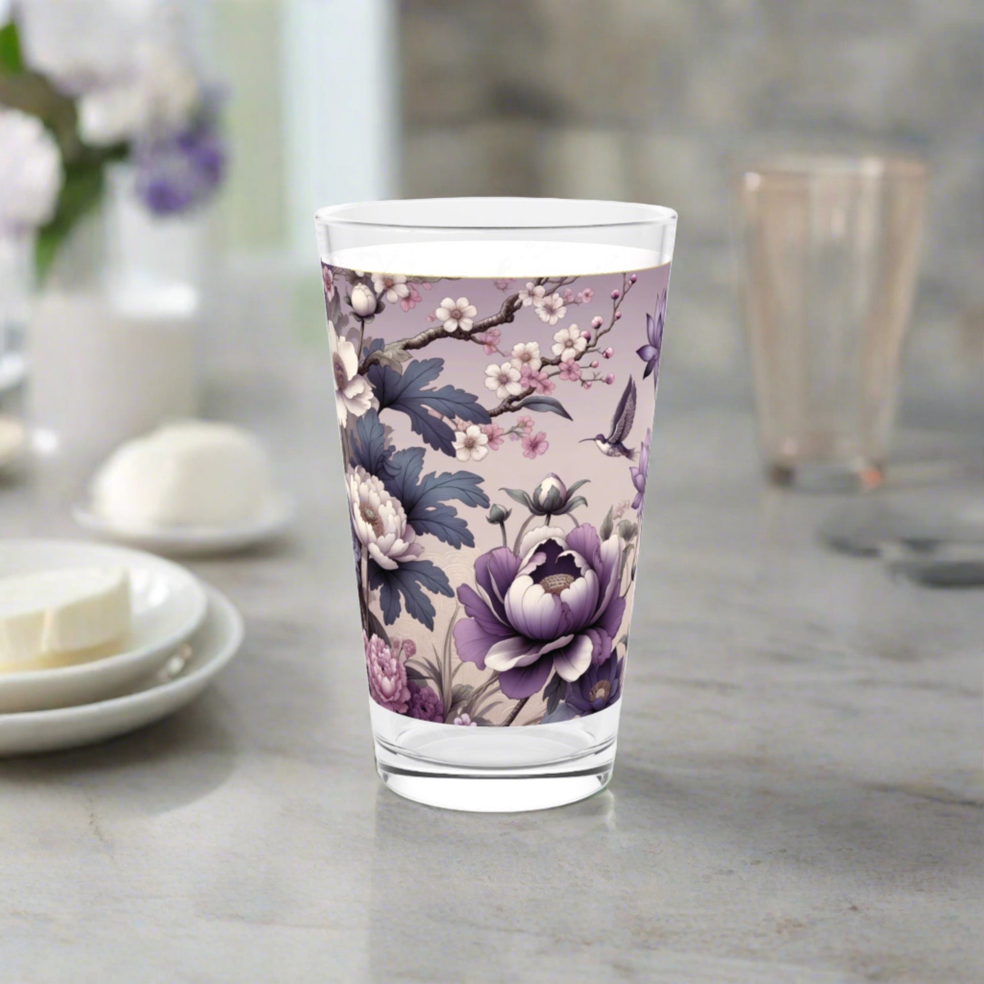 Purple Wildflower Pint Glass Colorful Floral Drinkware for Home & Bar, 16 oz Housewarming, Wedding, Bridal Shower Glass, Mother's Day Party Drinkware, Housewarming Perfect Gift Party Drinkware, Cocktail, Wedding Perfect for Parties - MRSBYVALLE