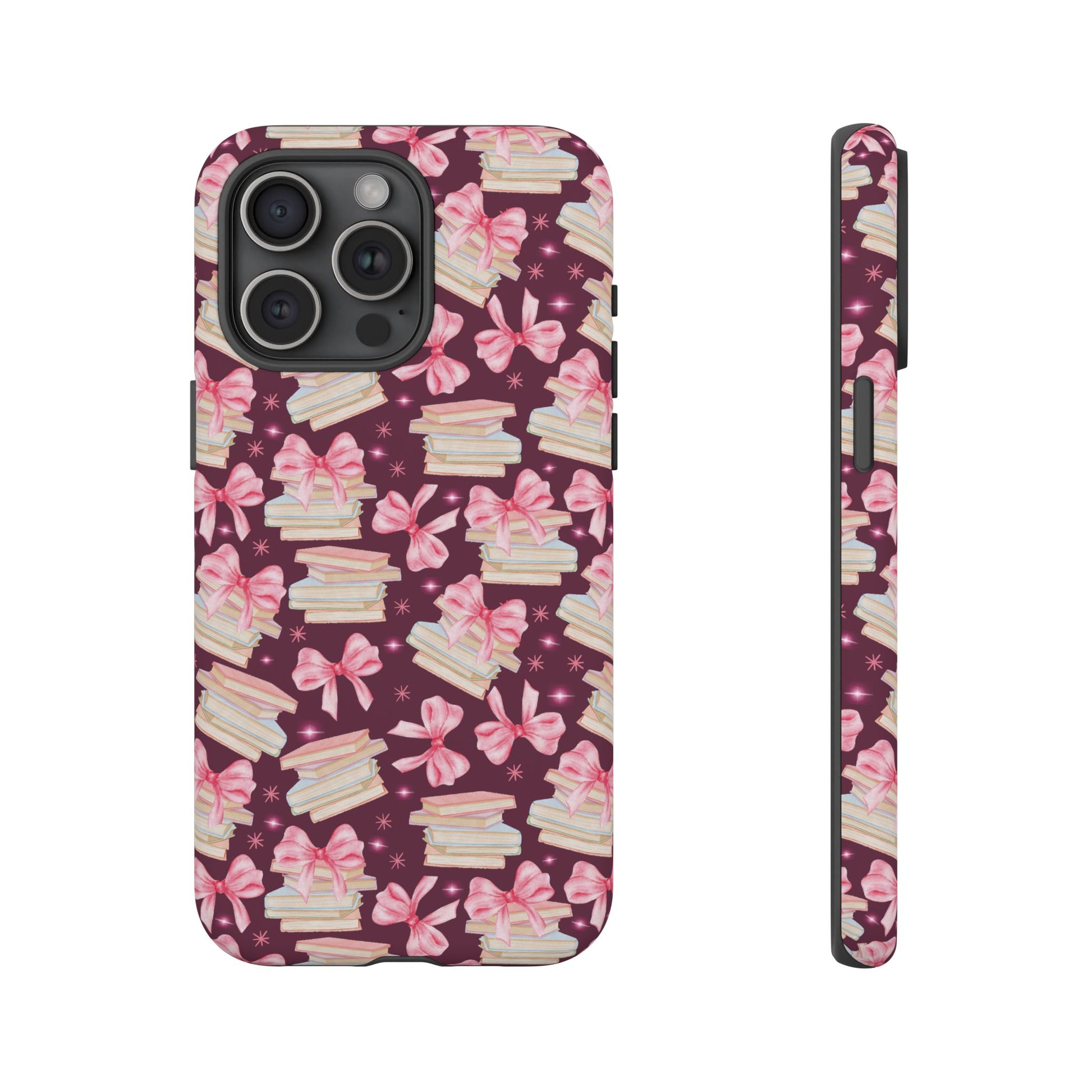 Coquette Pink Bows & Books Phone Case for iPhone 16 15 14 13 12  21 23 Samsung, and Pixel | Stylish Protective Cover Gift for Her Perfect for Floral Lover
