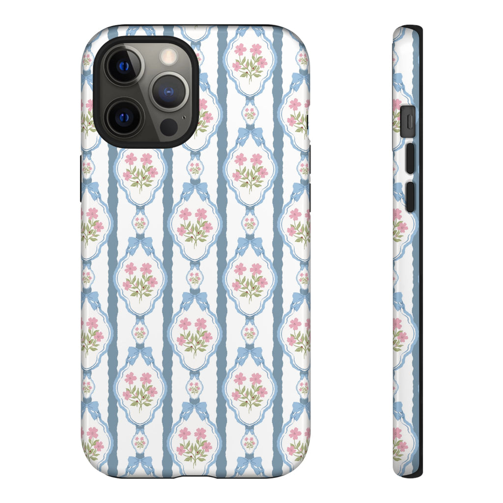 Coque de téléphone Vintage Nœud Bleu et Rose — Motif floral romantique « Tough Cases »