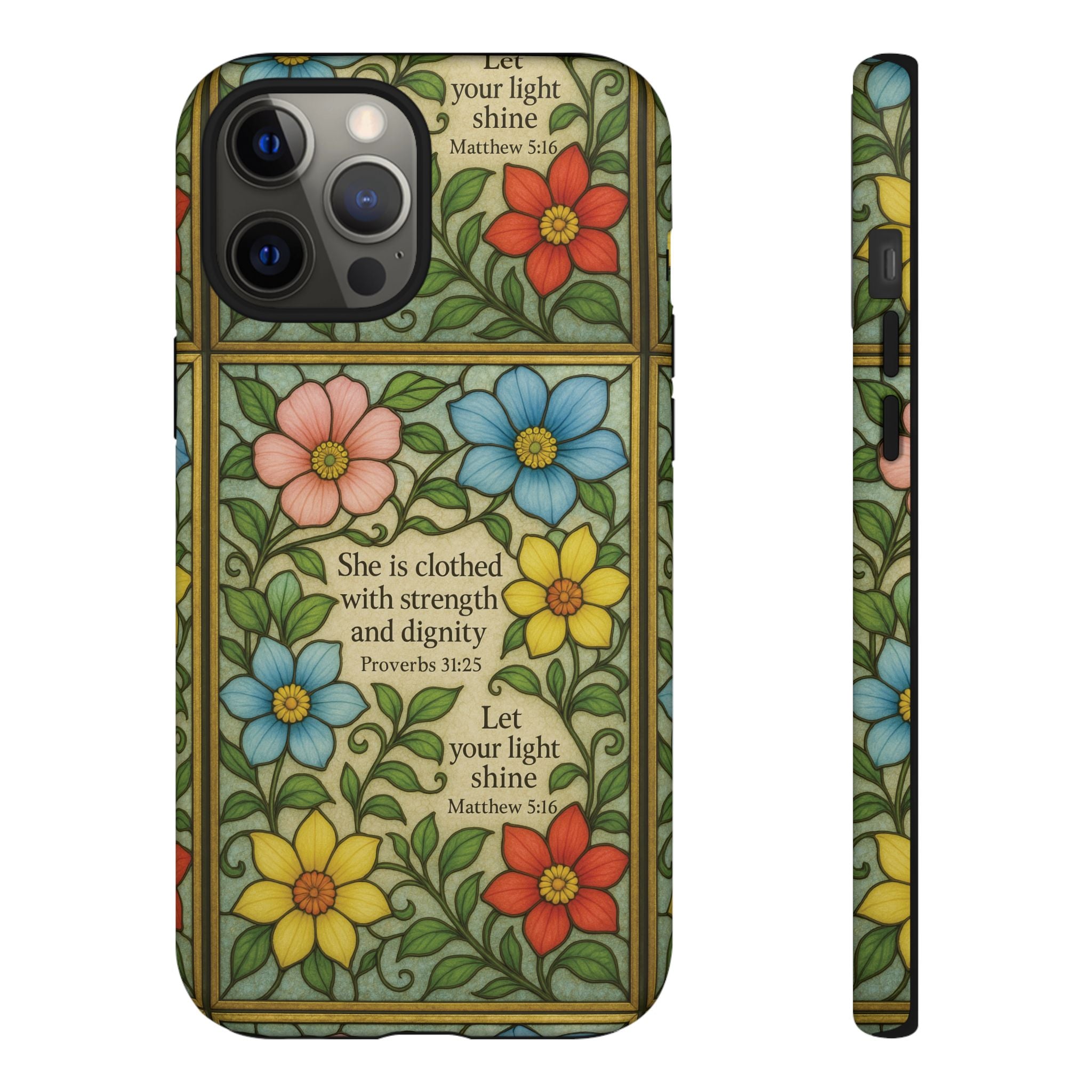 Pastel Floral Stained Glass Bible Verse Phone Case Christian Affirmation, Soft Faith Design, iPhone Samsung Google, Inspirational Gift for HerGift for Christians