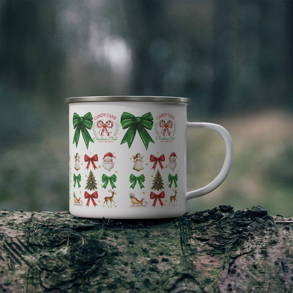 Christmas Enamel Camping Mug 12oz Enamel Camping Mug Red and Green Bows Durable, Lightweight Mug for Holiday Camping, Hot Cocoa, Coffee | Perfect Christmas Gift - MRSBYVALLE
