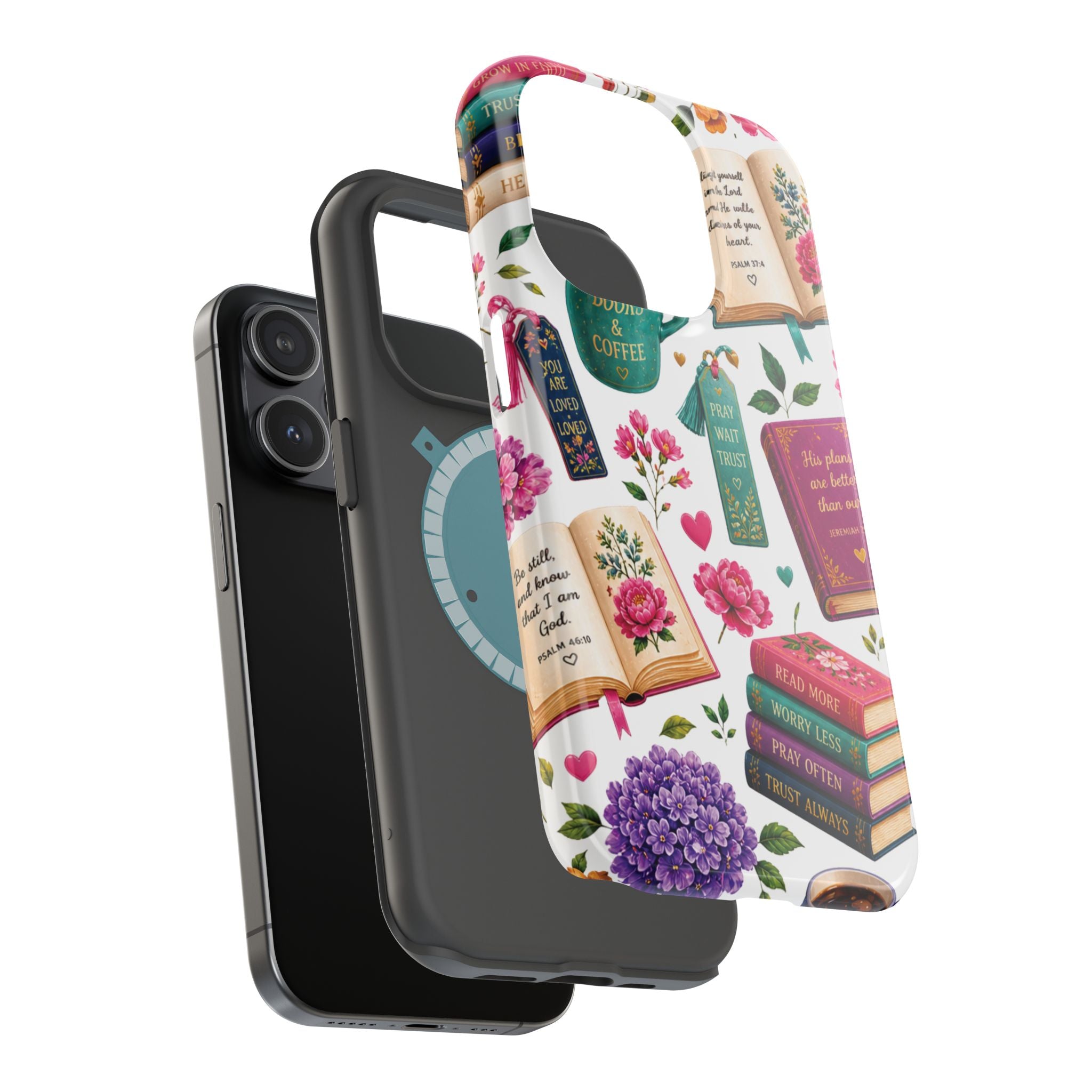 Christian Books & Coffee Phone Case — Magnetic Impact-Resistant Christian Gift