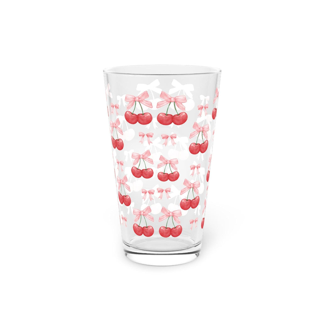 Cherries & Pink Bows Pint 16 Oz Glass Stylish & Durable Drinkware for Everyday Use, Perfect Gift Item Dishwasher Party Drinkware, Cocktail, Wedding Perfect for Parties Glassware, New House Gift - MRSBYVALLE