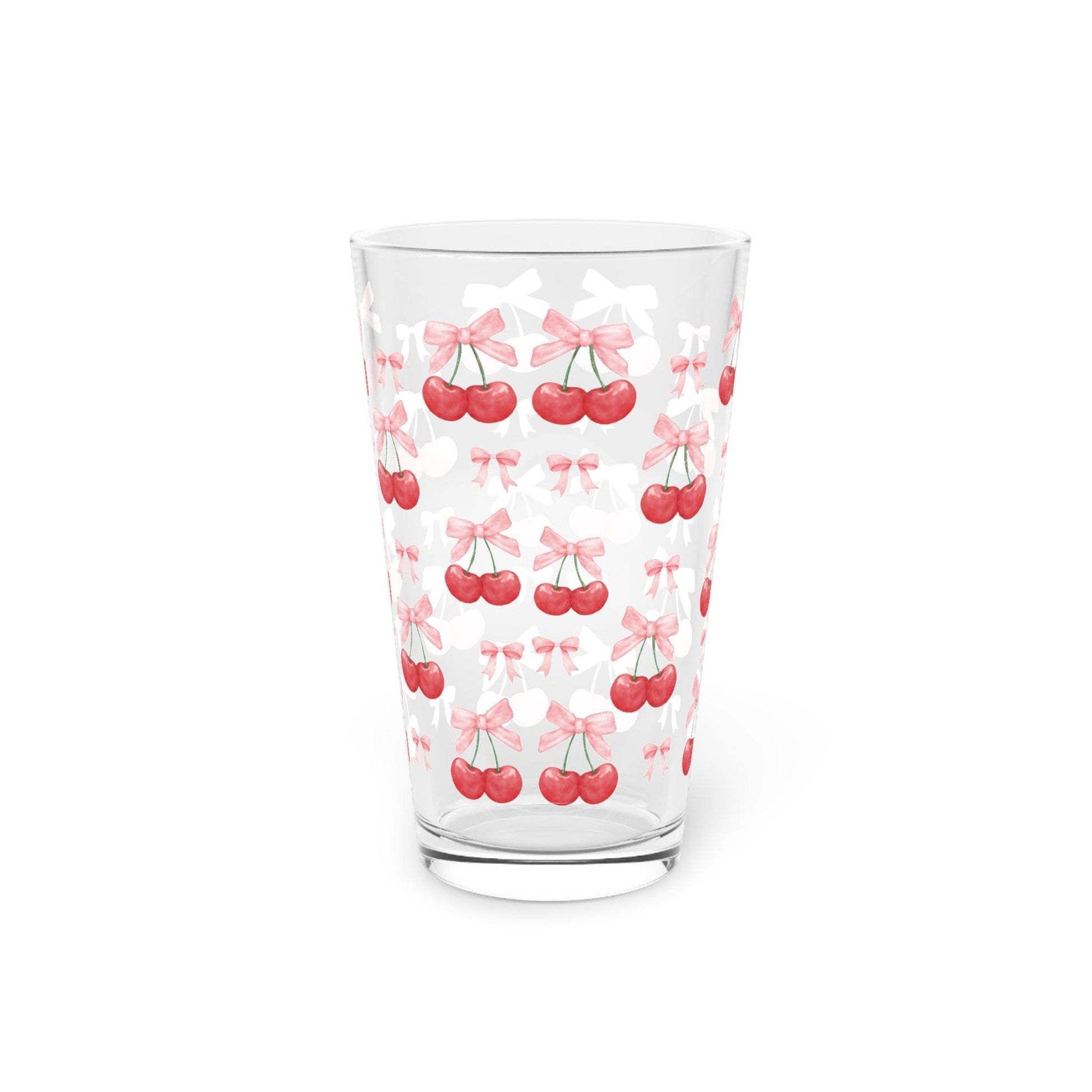 Cherries & Pink Bows Pint 16 Oz Glass Stylish & Durable Drinkware for Everyday Use, Perfect Gift Item Dishwasher Party Drinkware, Cocktail, Wedding Perfect for Parties Glassware, New House Gift - MRSBYVALLE