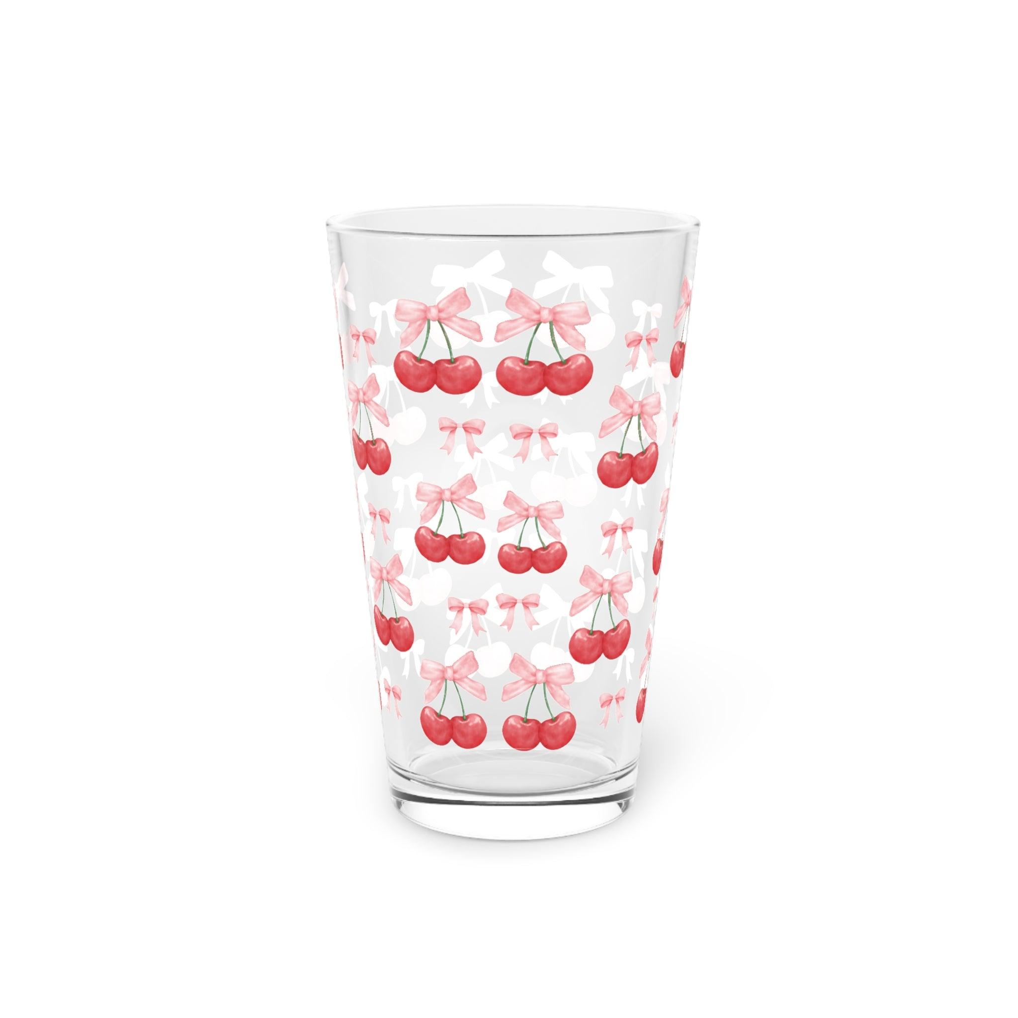Cherries & Pink Bows Pint 16 Oz Glass Stylish & Durable Drinkware for Everyday Use, Perfect Gift Item Dishwasher Party Drinkware, Cocktail, Wedding Perfect for Parties Glassware, New House Gift - MRSBYVALLE