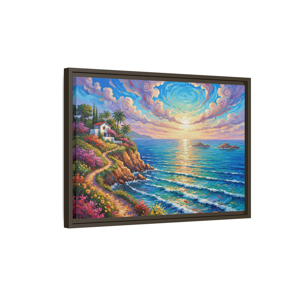 Toile imprimée florale océanique | Décoration murale colorée et lumineuse de paysage marin, œuvre d'art de bureau encadrée et mate