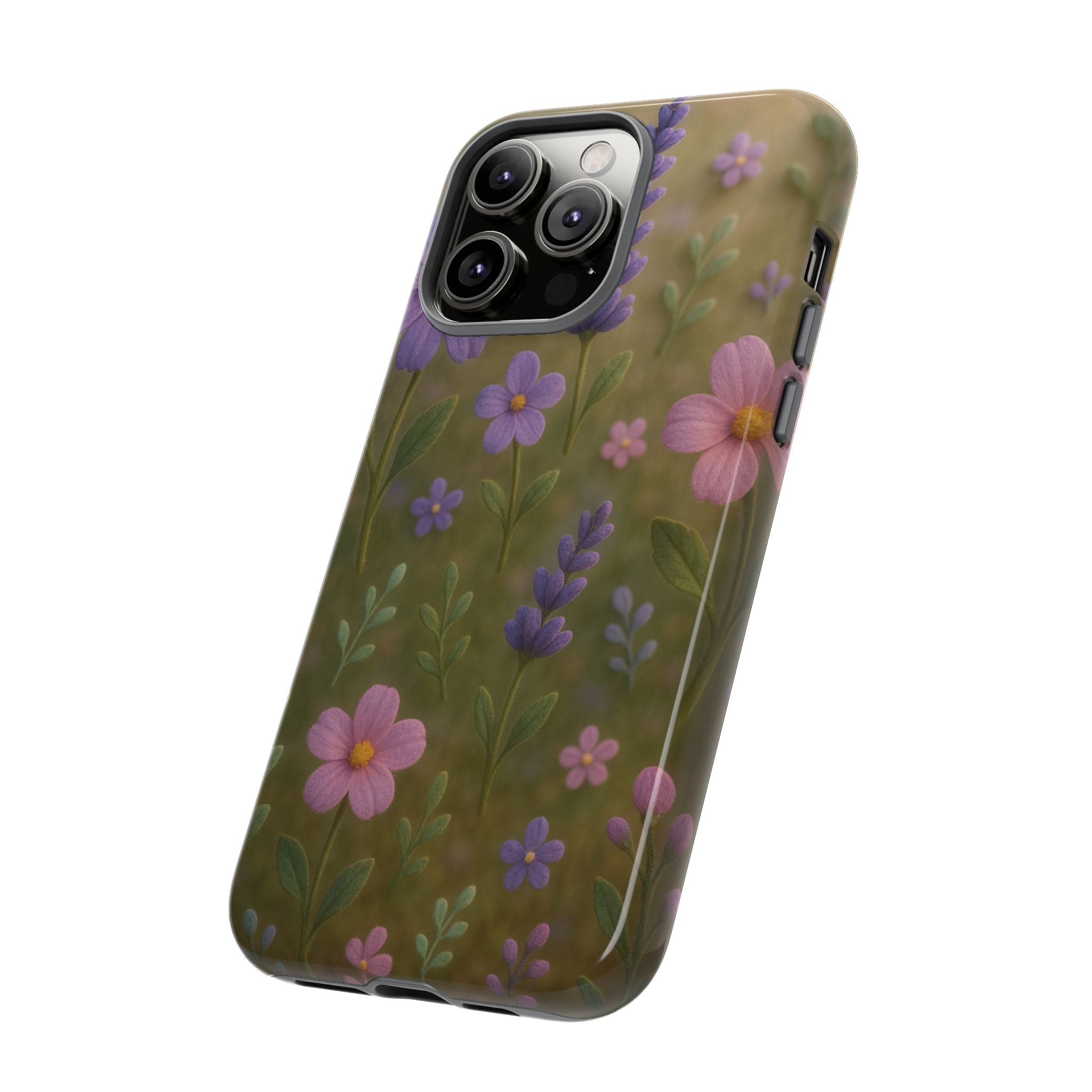 Pastel Flowers 3D Illusion Wildflower Phone Case Cute Pastel Floral Design in Lavender, Pink, Mint Green Aesthetic Protective Case for iPhone and  Android