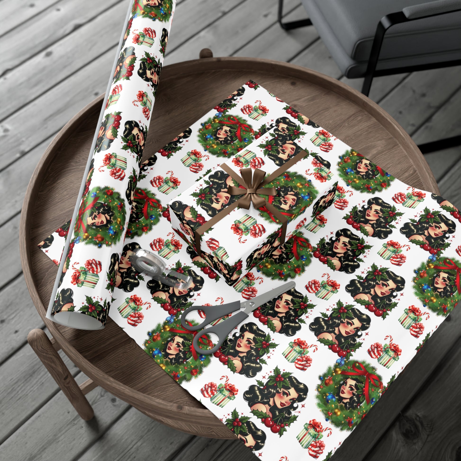 Retro Women Christmas Theme Wrapping Paper Vintage-Inspired Gift Wrap Perfect for Christmas Gifts and Special Occasions, Moms Gift - MRSBYVALLE