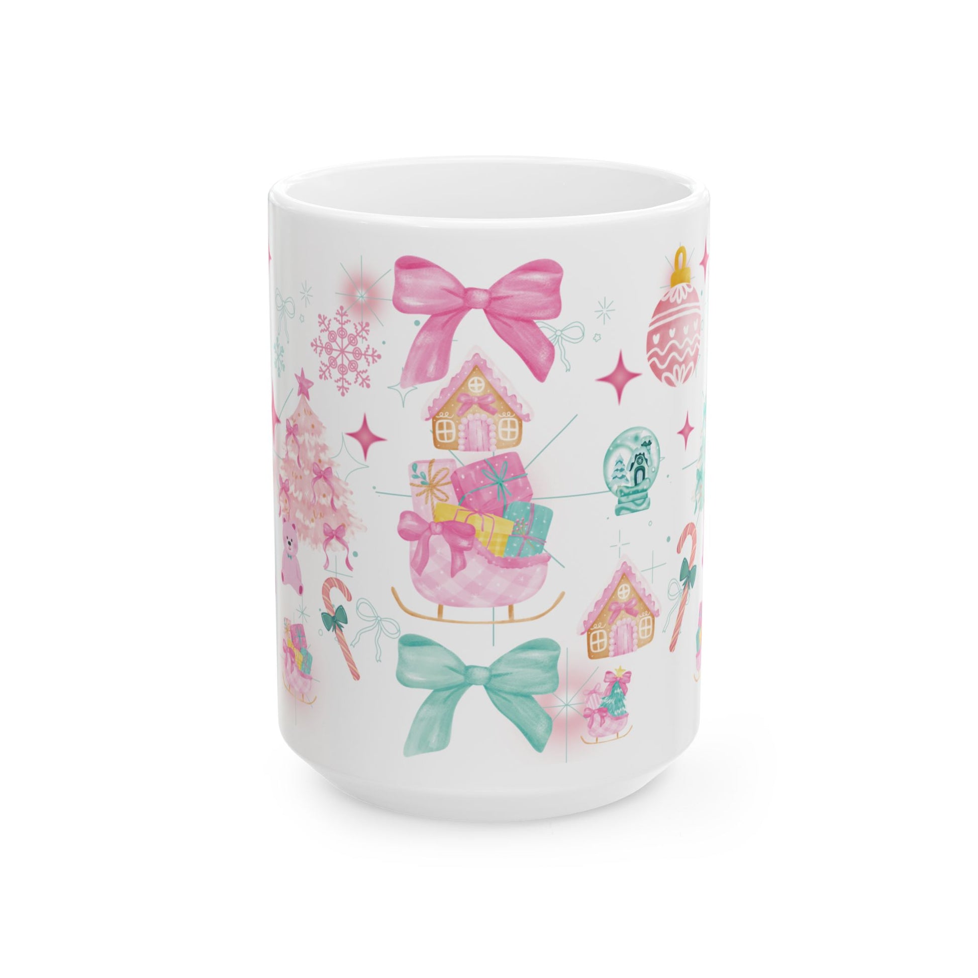 Glam Christmas Mug  Pink  Turquoise Holiday Coffee Cup, Festive Ceramic Mug in 11oz  15oz, Chic Gift for Hot Cocoa or Morning Lattes Mom