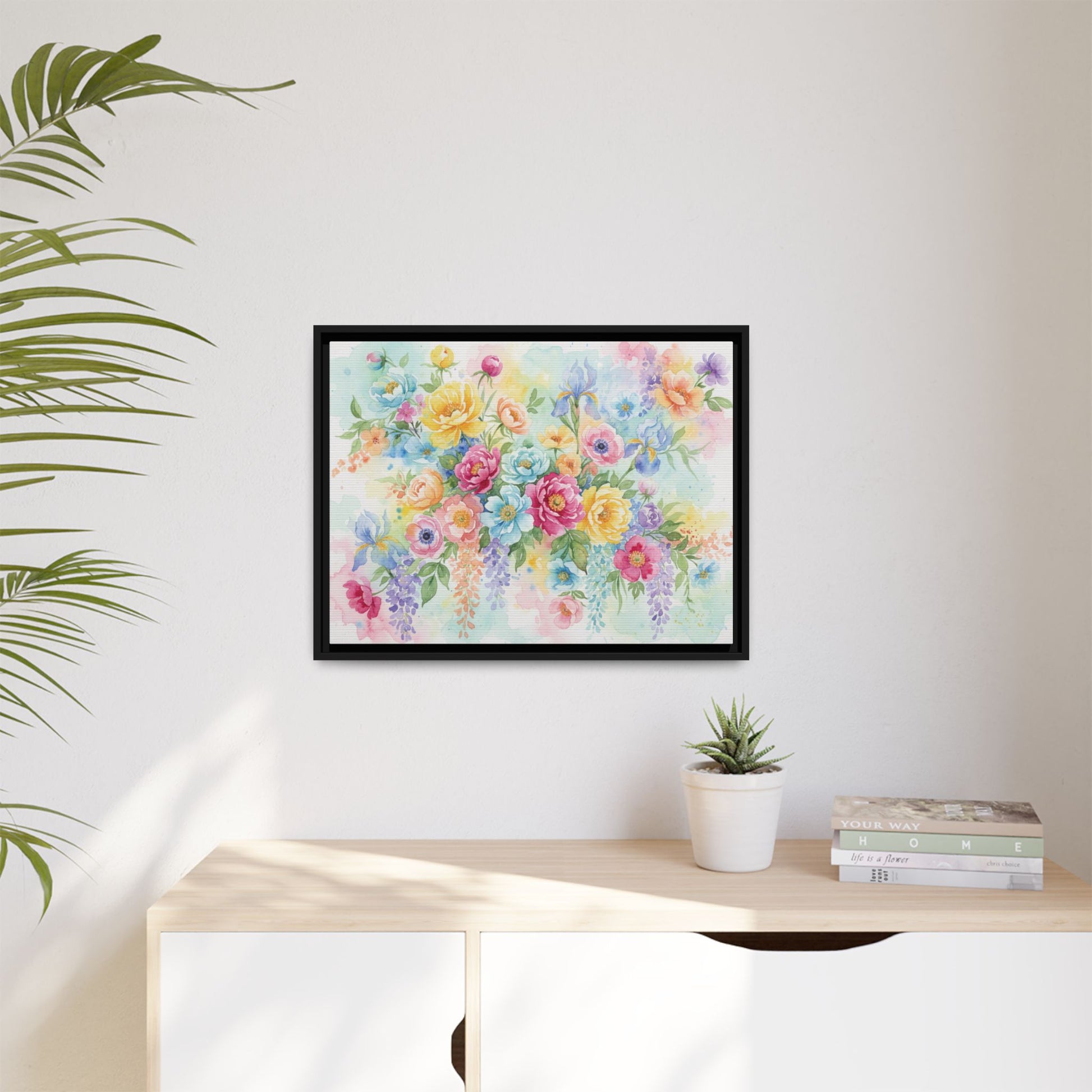 Watercolor Floral Bouquet Canvas, Framed Matte Wall Art | Multi-Color Wall Art