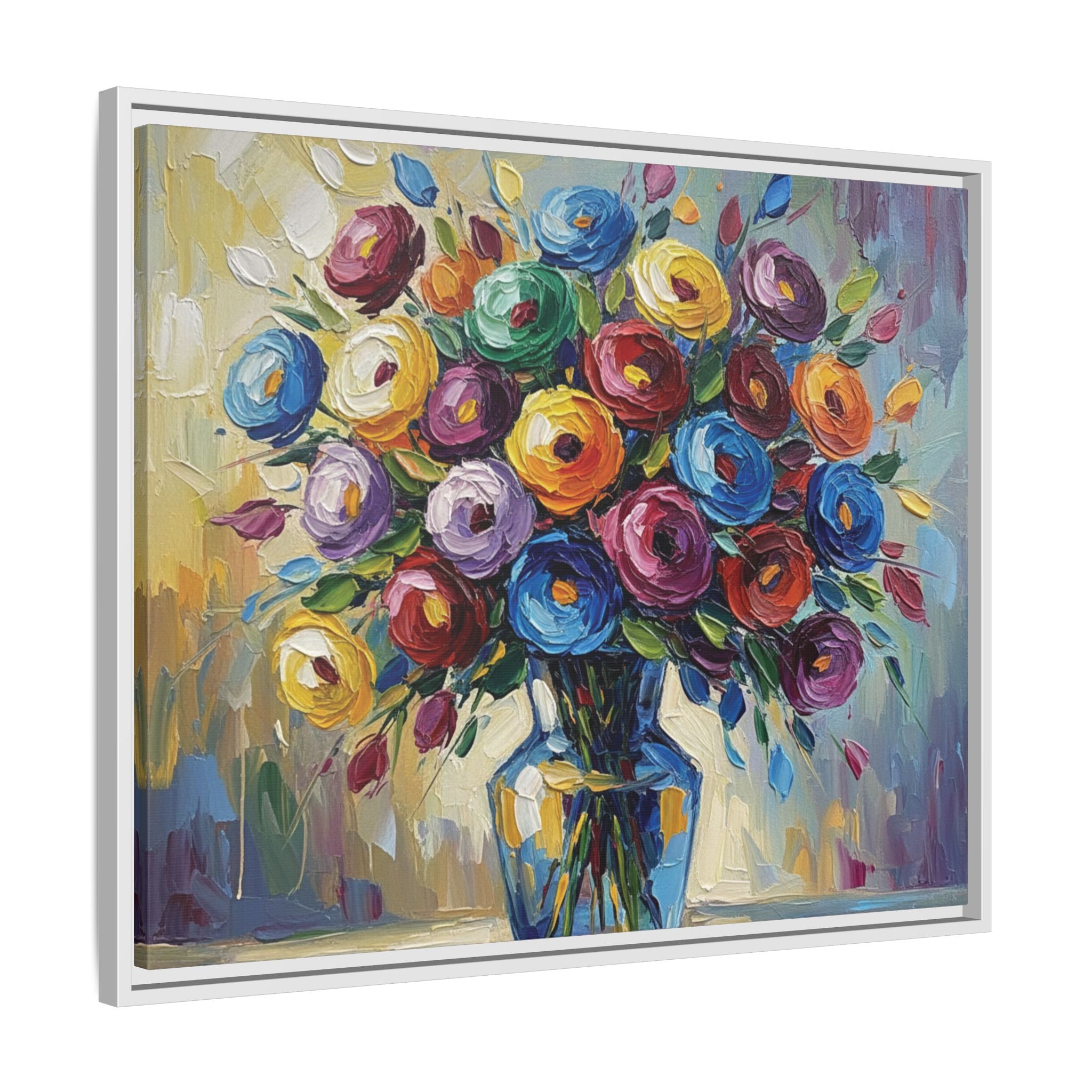 Impression sur toile bouquet floral aquarelle - Tableau mural encadré mat - Illusion de peinture à l'huile vibrante