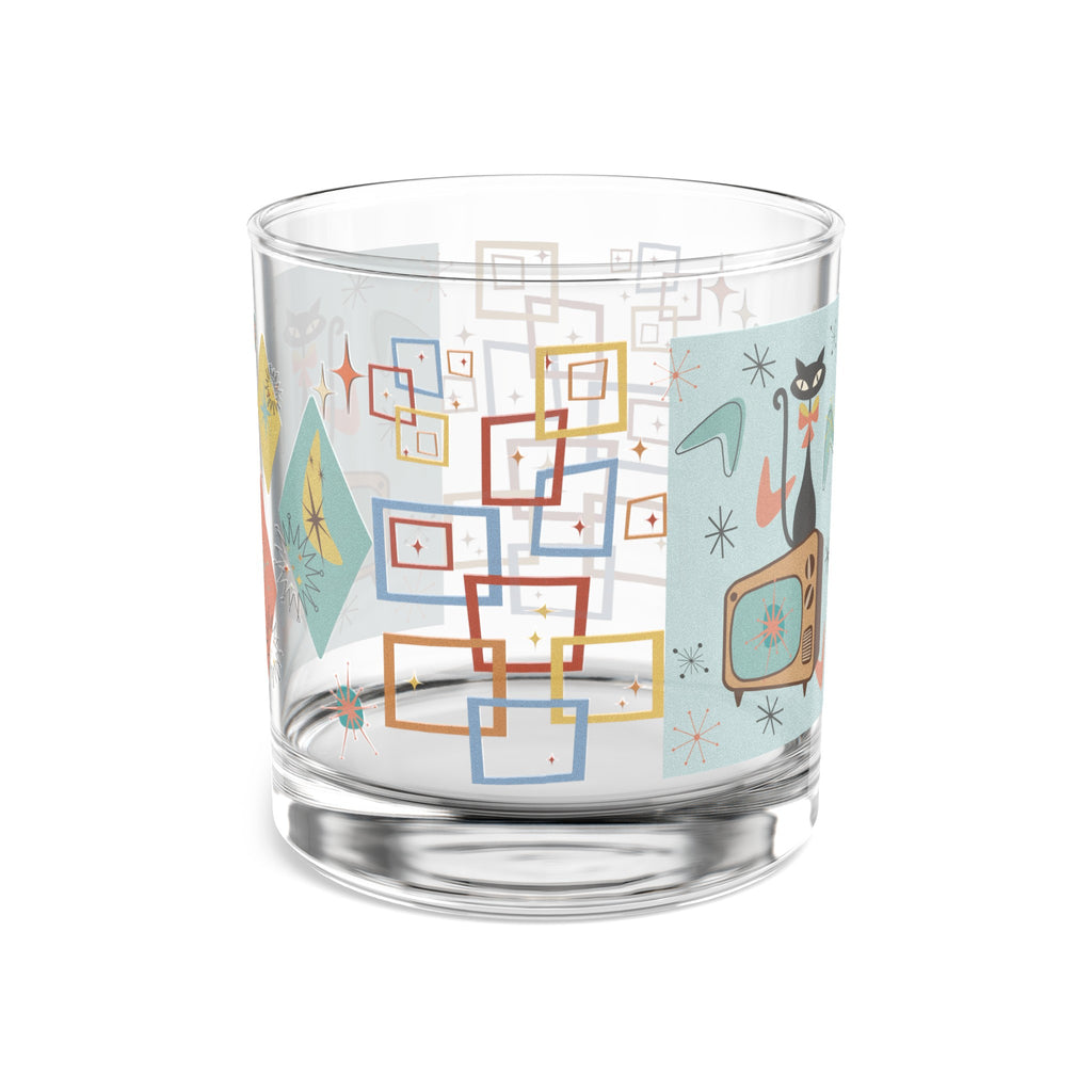 Rocks Glass, 10oz Atomic Cat Mid-Century Modern Retro Style for Cocktails, Mocktails, Beer, and Water Perfect for Every Occasion Mother's Day - MRSBYVALLE
