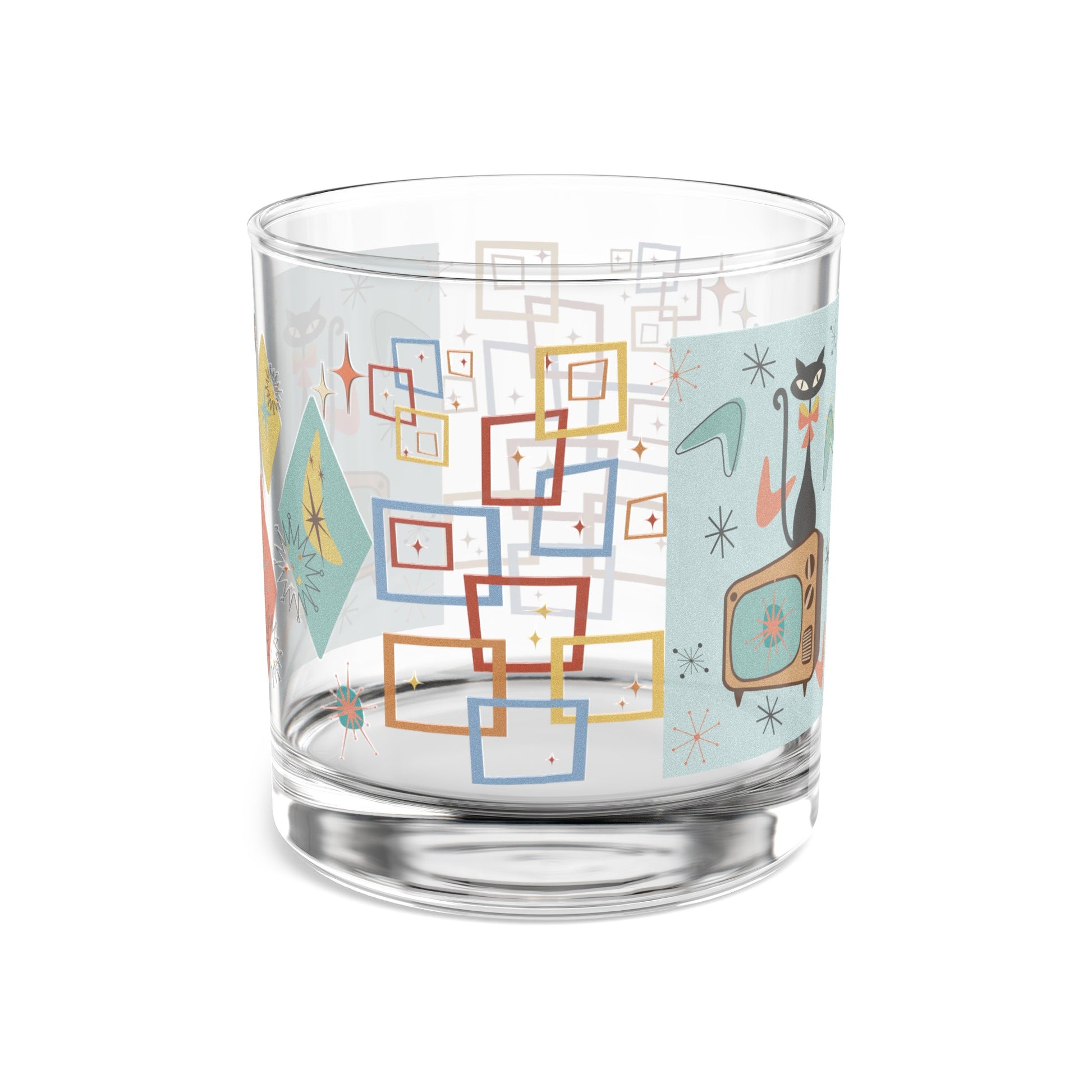 Rocks Glass, 10oz Atomic Cat Mid-Century Modern Retro Style for Cocktails, Mocktails, Beer, and Water Perfect for Every Occasion Mother's Day - MRSBYVALLE