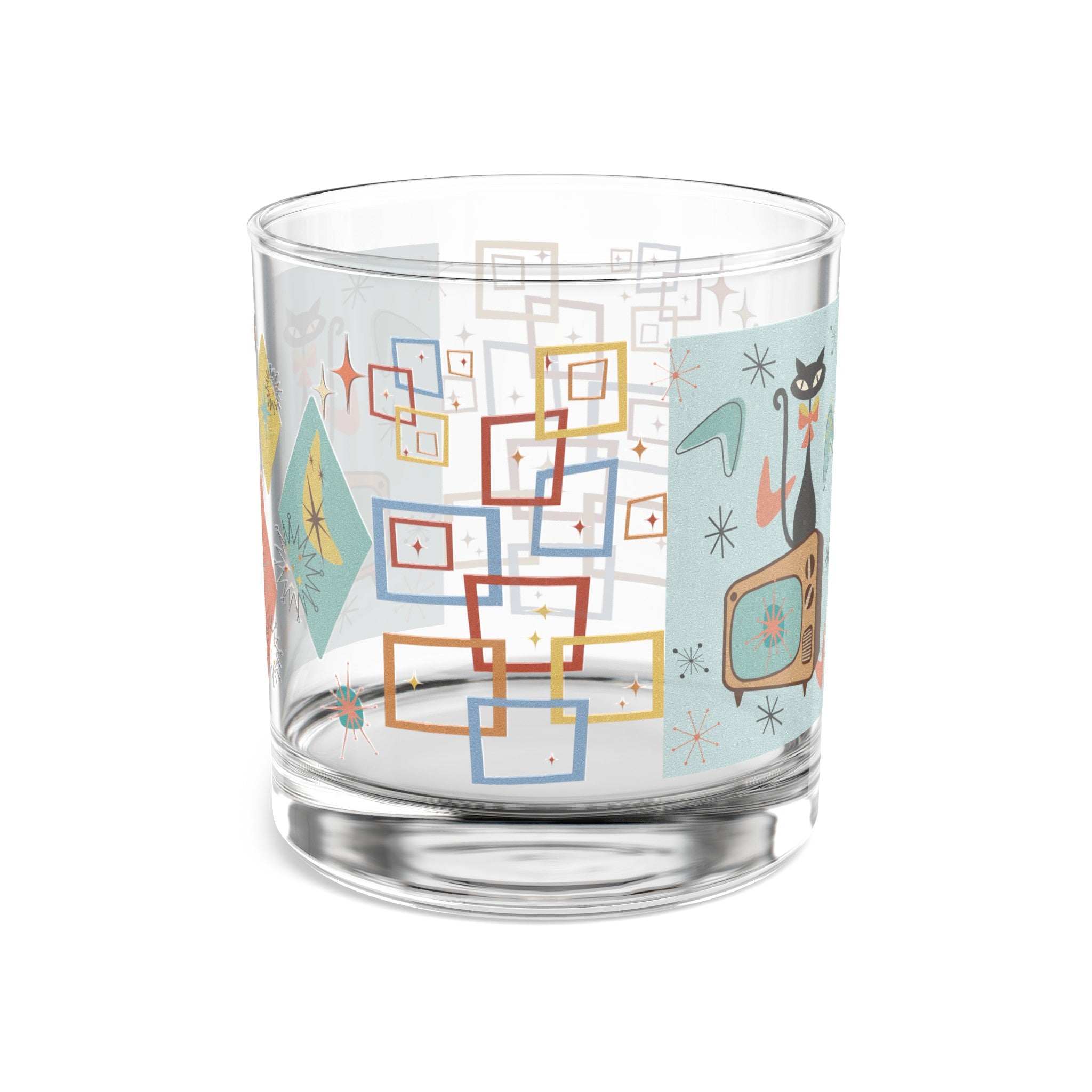 Rocks Glass, 10oz Atomic Cat Mid-Century Modern Retro Style for Cocktails, Mocktails, Beer, and Water Perfect for Every Occasion Mother's Day - MRSBYVALLE