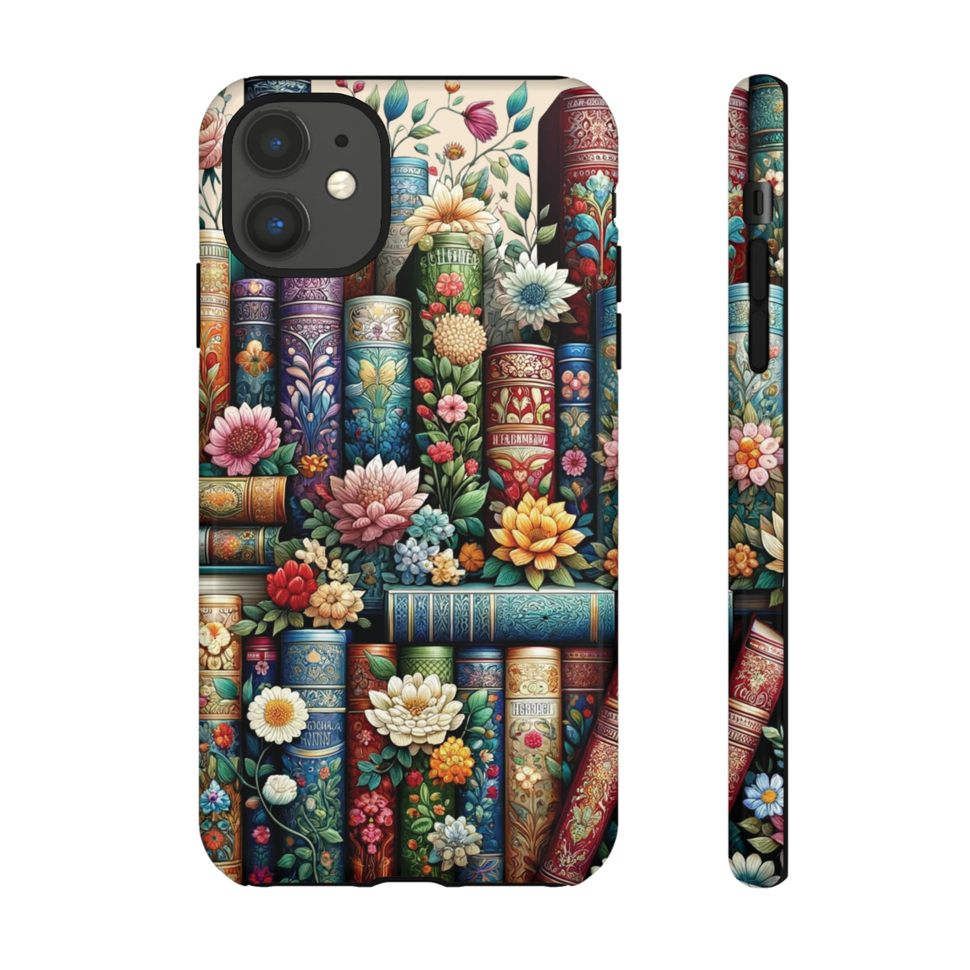 Books and Floral Boho Luxury Phone Tough Case Floral Elegant Durable Stylish for Modern Devices iPhone 15, Samsung iPhone Samsung Accessory Gift for Her.