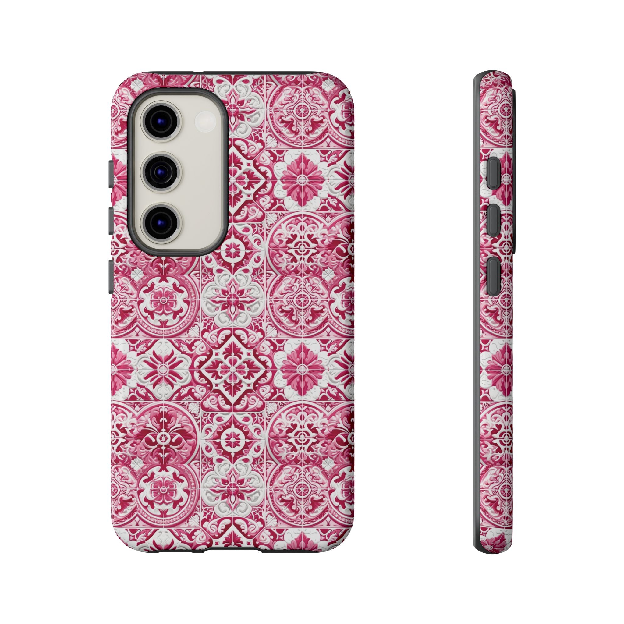 Pink and White Mediterranean Tile Design Phone Case - Stylish, Protective Cover for All Models Gift for Mom Accessory Gift for Her