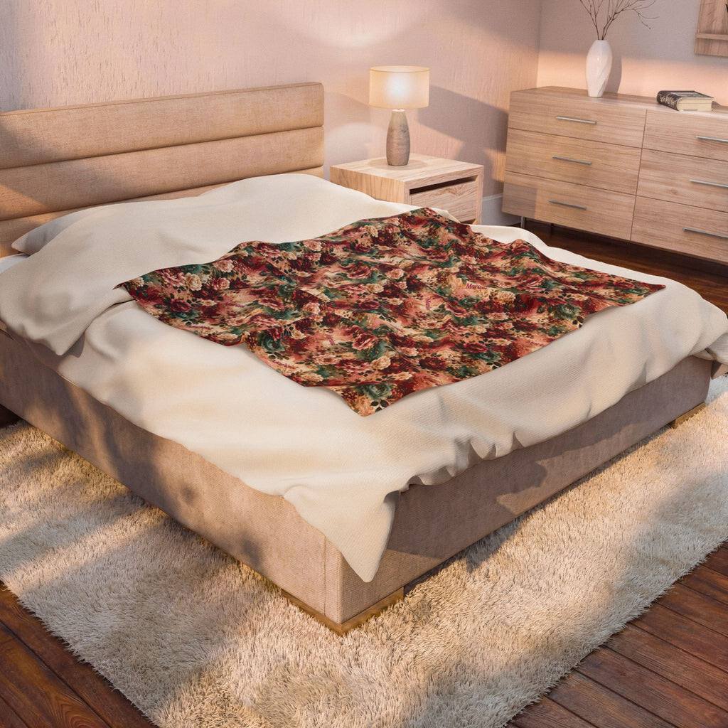 Personalized Luxury Botanical Blanket | Custom Name Velveteen Throw for Women Birthday