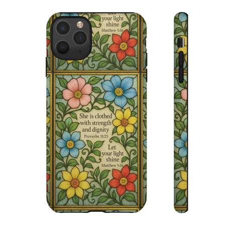 Pastel Floral Stained Glass Bible Verse Phone Case Christian Affirmation, Soft Faith Design, iPhone Samsung Google, Inspirational Gift for HerGift for Christians