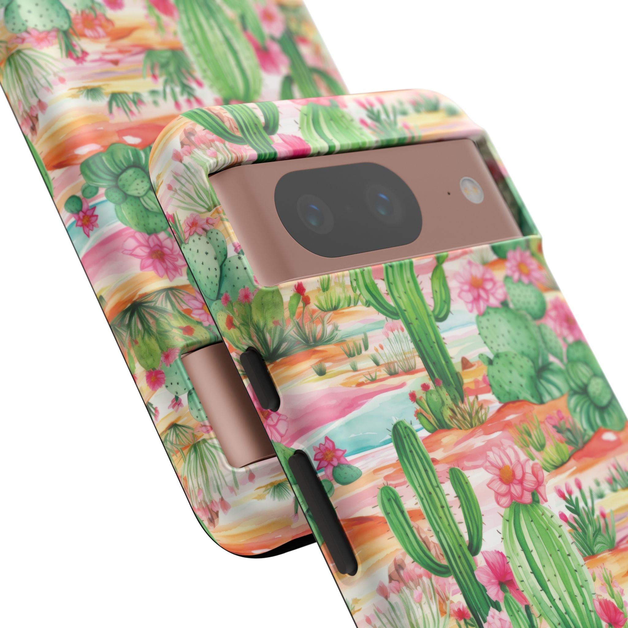 Pink and Mint Green Cactus Phone Case - Tough, Stylish Cover with Cactus Flowers | Durable Protection for iPhone & Android | Fresh Nature-Inspired Design!