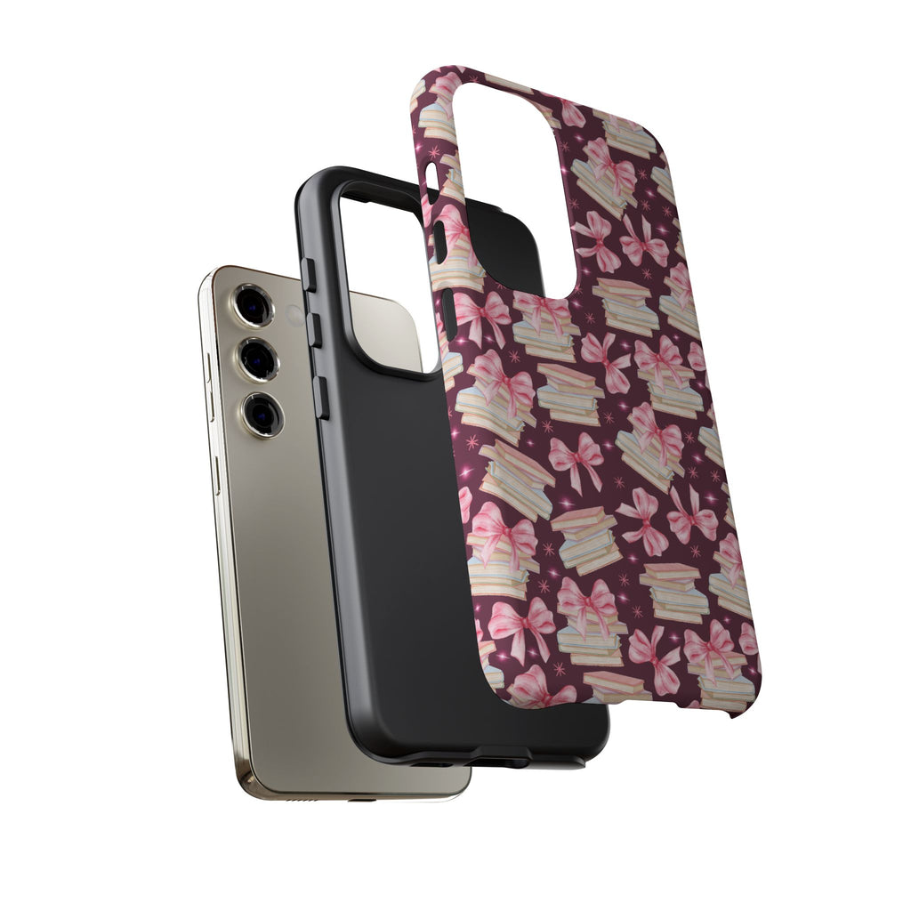 Coquette Pink Bows & Books Phone Case for iPhone 16 15 14 13 12  21 23 Samsung, and Pixel | Stylish Protective Cover Gift for Her Perfect for Floral Lover
