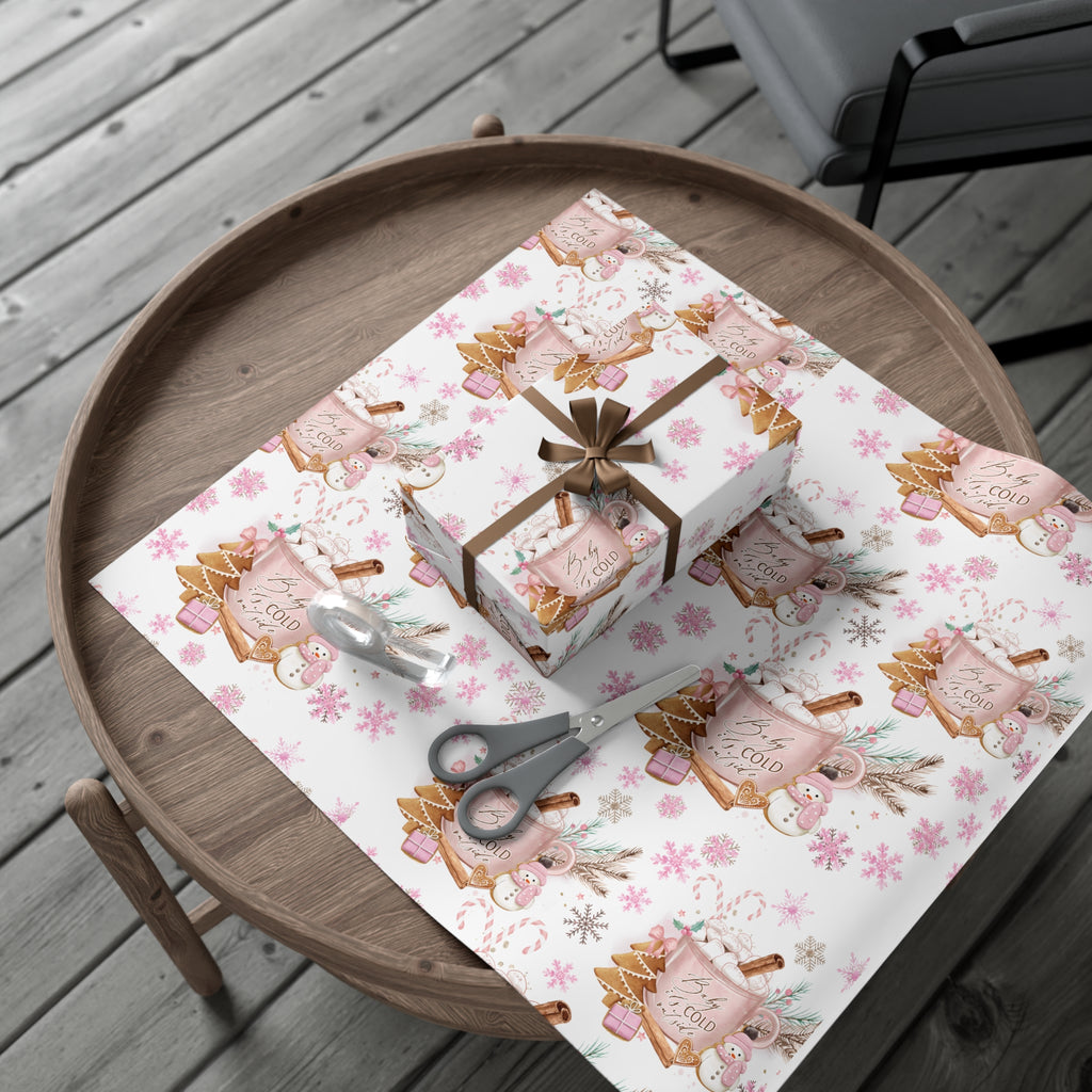 Baby it's Cold Outside Pink and White Wrapping Paper - Festive Holiday Design, Premium Quality, 100% Recyclable, Perfect for Christmas Gifts and Special Occasions - MRSBYVALLE