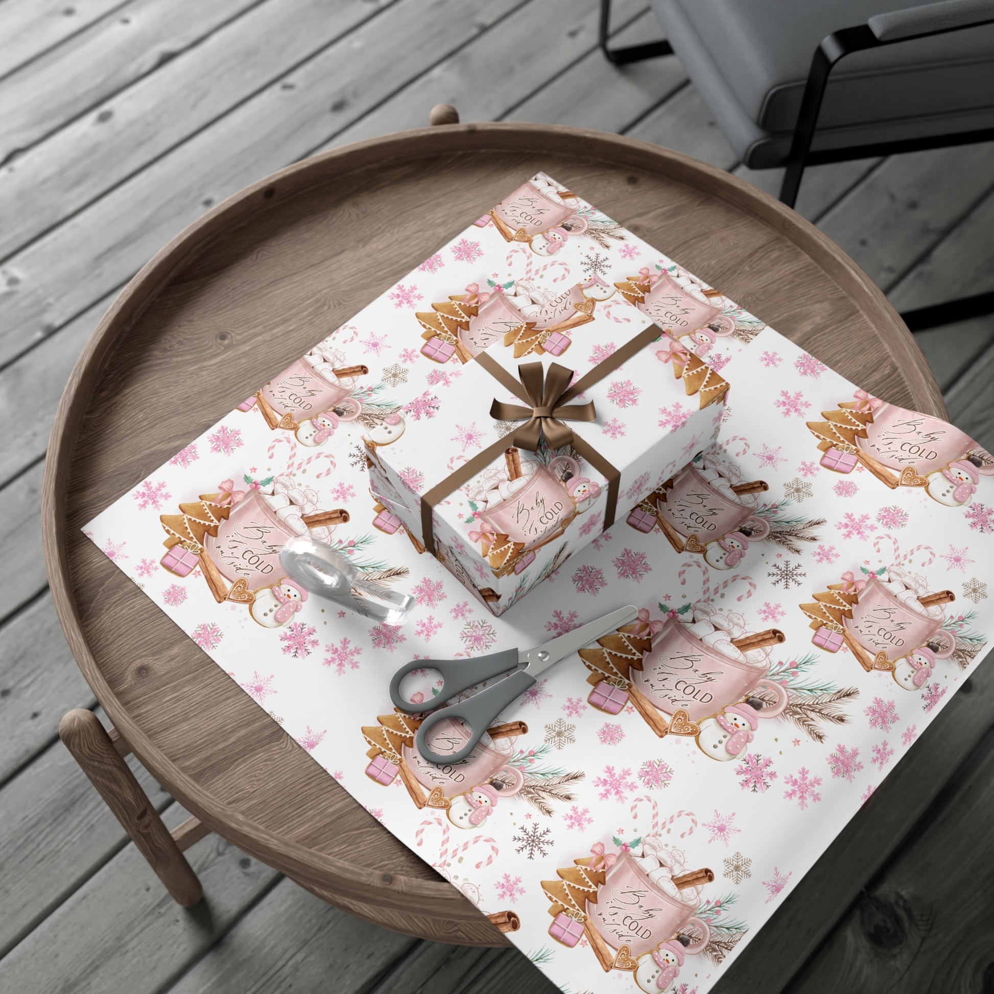 Baby it's Cold Outside Pink and White Wrapping Paper - Festive Holiday Design, Premium Quality, 100% Recyclable, Perfect for Christmas Gifts and Special Occasions - MRSBYVALLE
