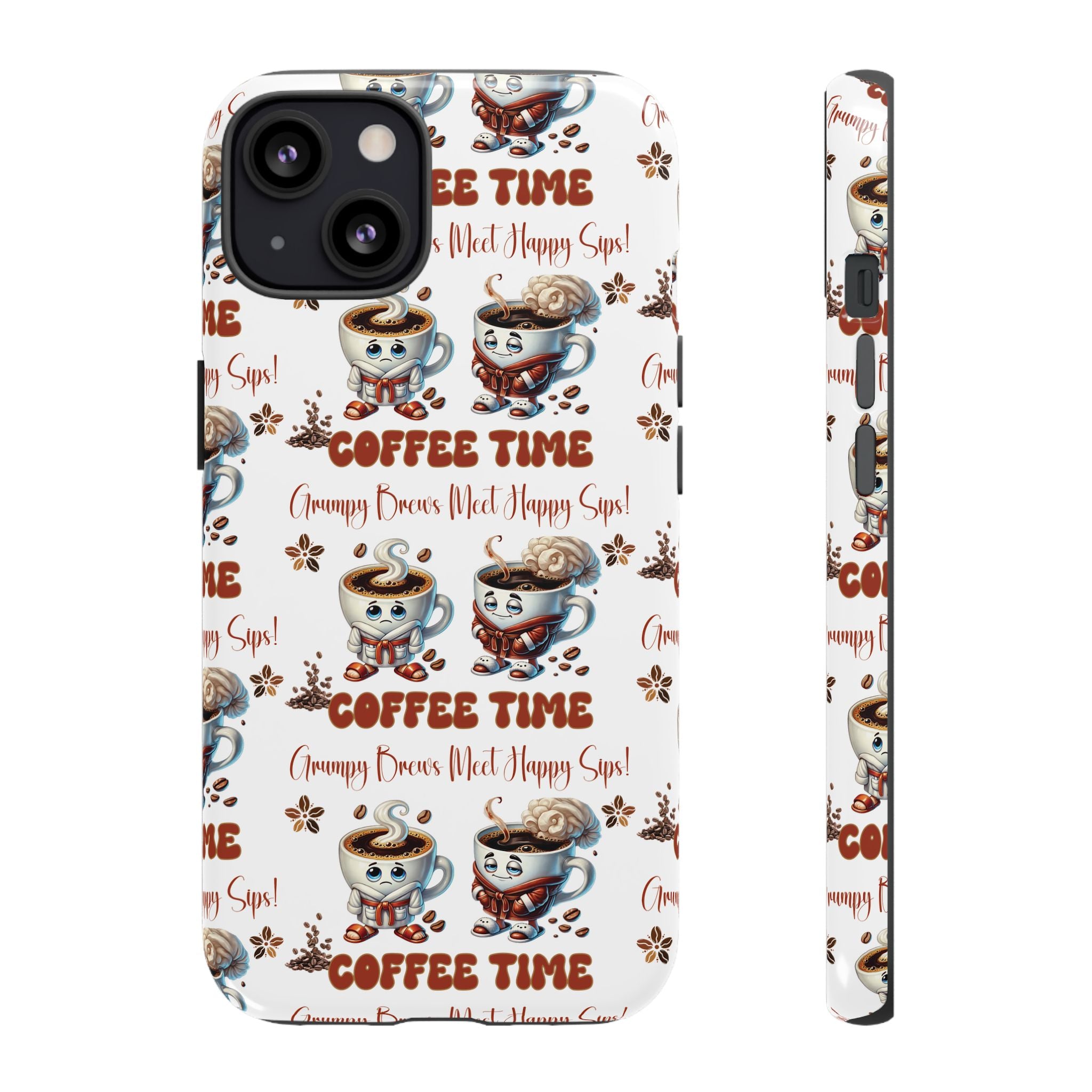 Grumpy Brews Meet Happy Sips Phone Case Compatible with iPhone, Samsung & Pixel | Fun, Durable Protection for Coffee Lovers | Unique Design, Shockproof & Scratch-Resistant Perfect for Coffee Lover - MRSBYVALLE