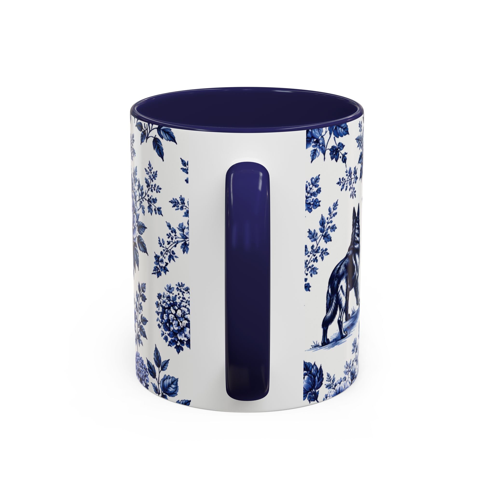 Elegant German Shepherd Floral Mug | Luxury Blue Toile Coffee Mug 11/15oz Accent Ceramic