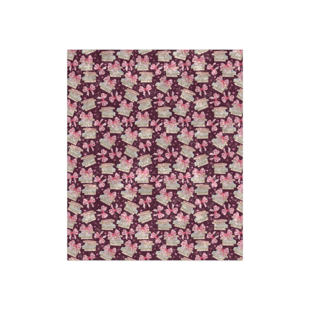 Luxurious Crushed Velvet Blanket Ultra-Soft, Cozy & Stylish | Coquette Pink Bows & Books Design | 50x60 Throw for Elegant Home Decor Perfect for sofas - MRSBYVALLE