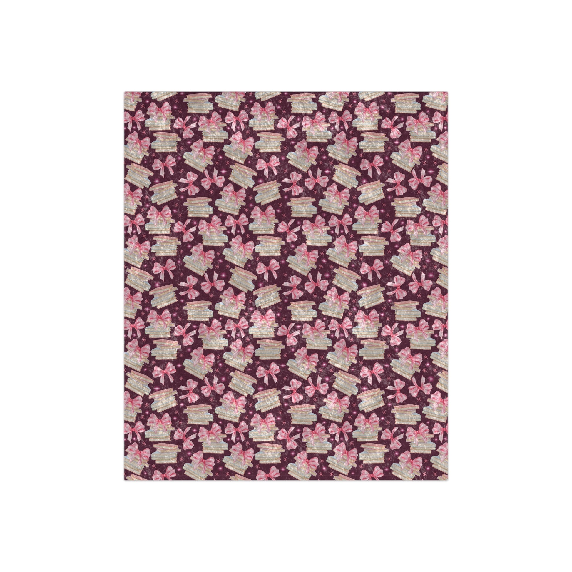Luxurious Crushed Velvet Blanket Ultra-Soft, Cozy & Stylish | Coquette Pink Bows & Books Design | 50x60 Throw for Elegant Home Decor Perfect for sofas - MRSBYVALLE